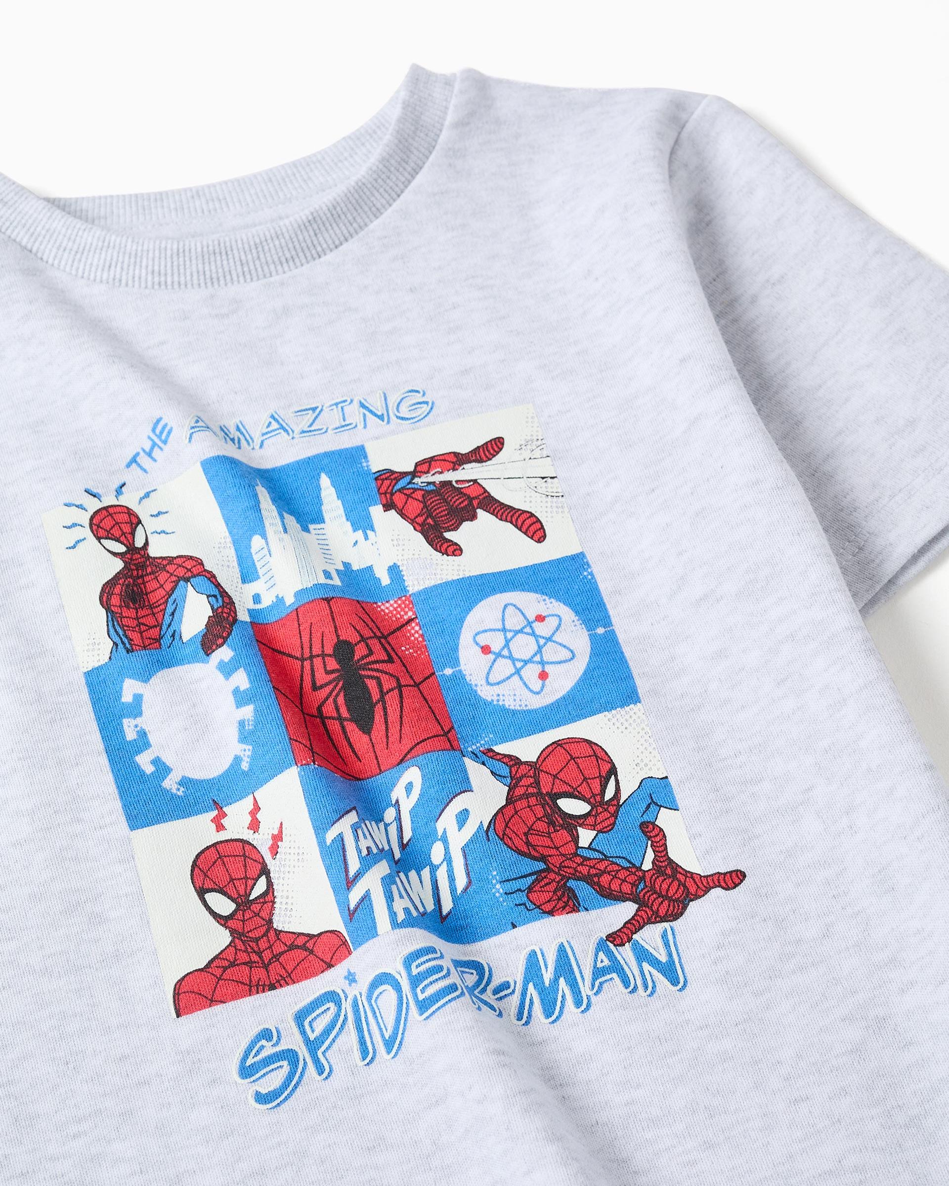 Pijama de niño 100% algodón y con estampado spider man que brilla en la oscuridad - Zippy - Gris claro Gris claro-2