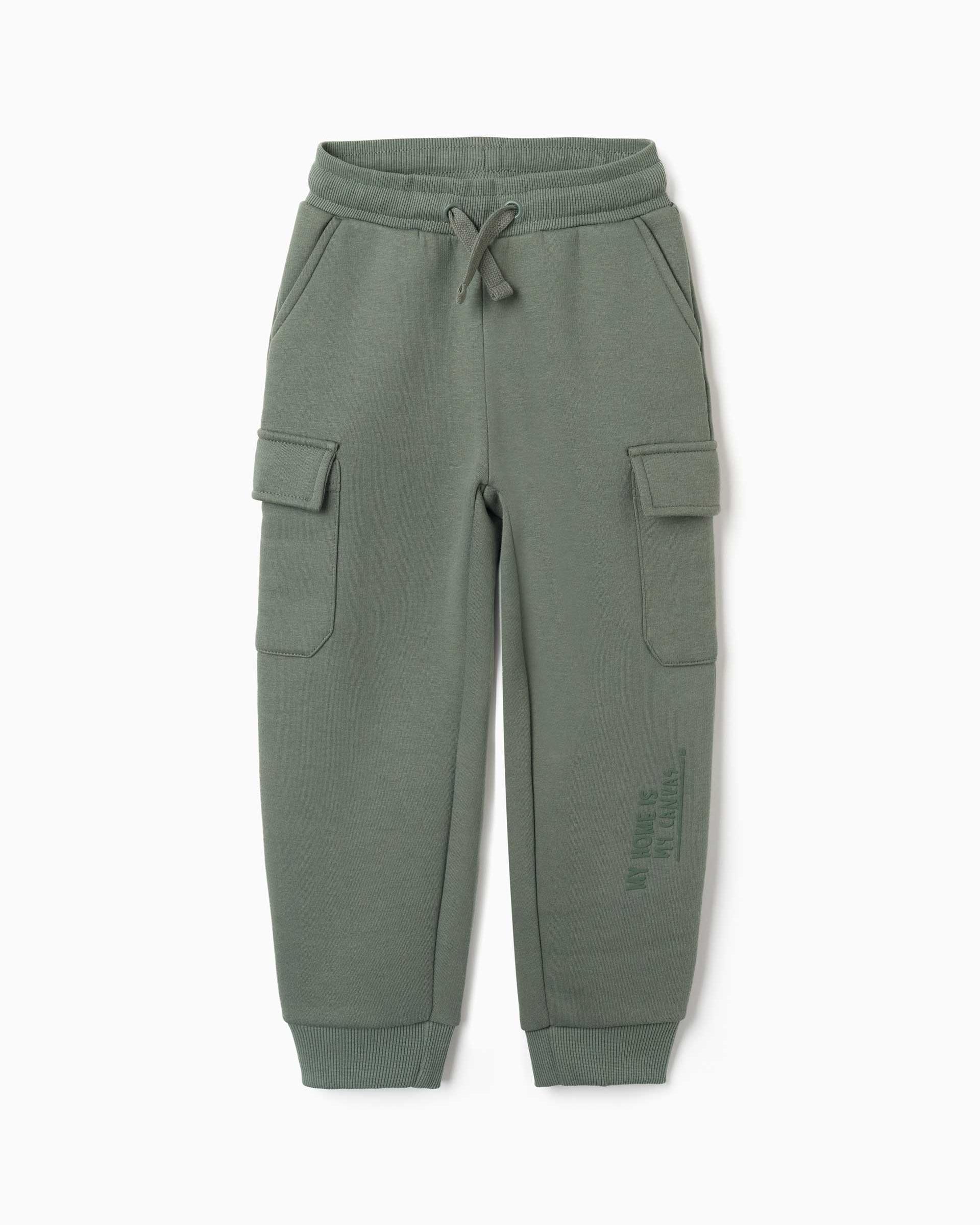 Pantálon de niño perchado y con bolsillos cargo - Zippy - Verde oscuro Verde oscuro-1