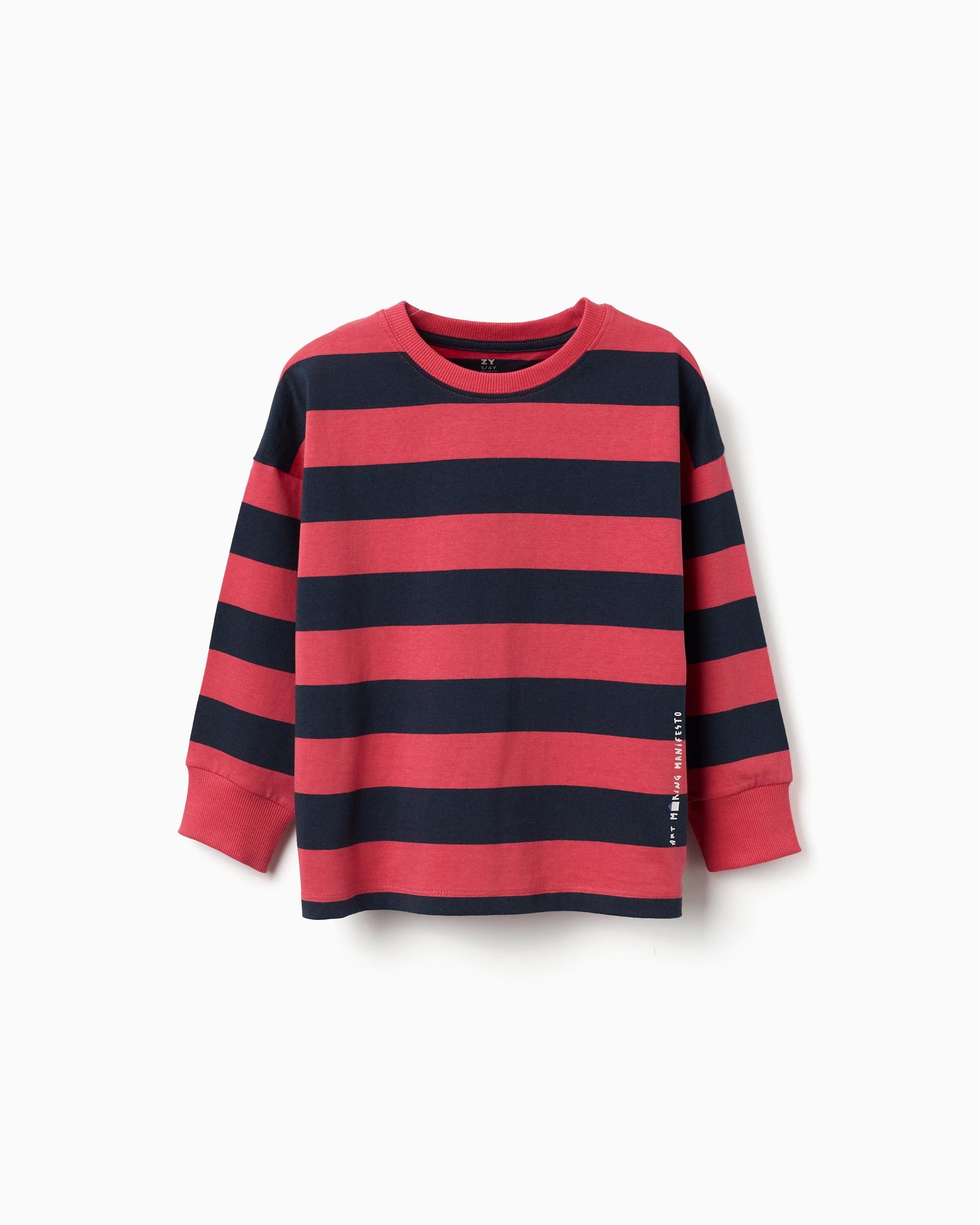 Imagen 1 de Camiseta de niño 100% algodón y a rayas Rojo
