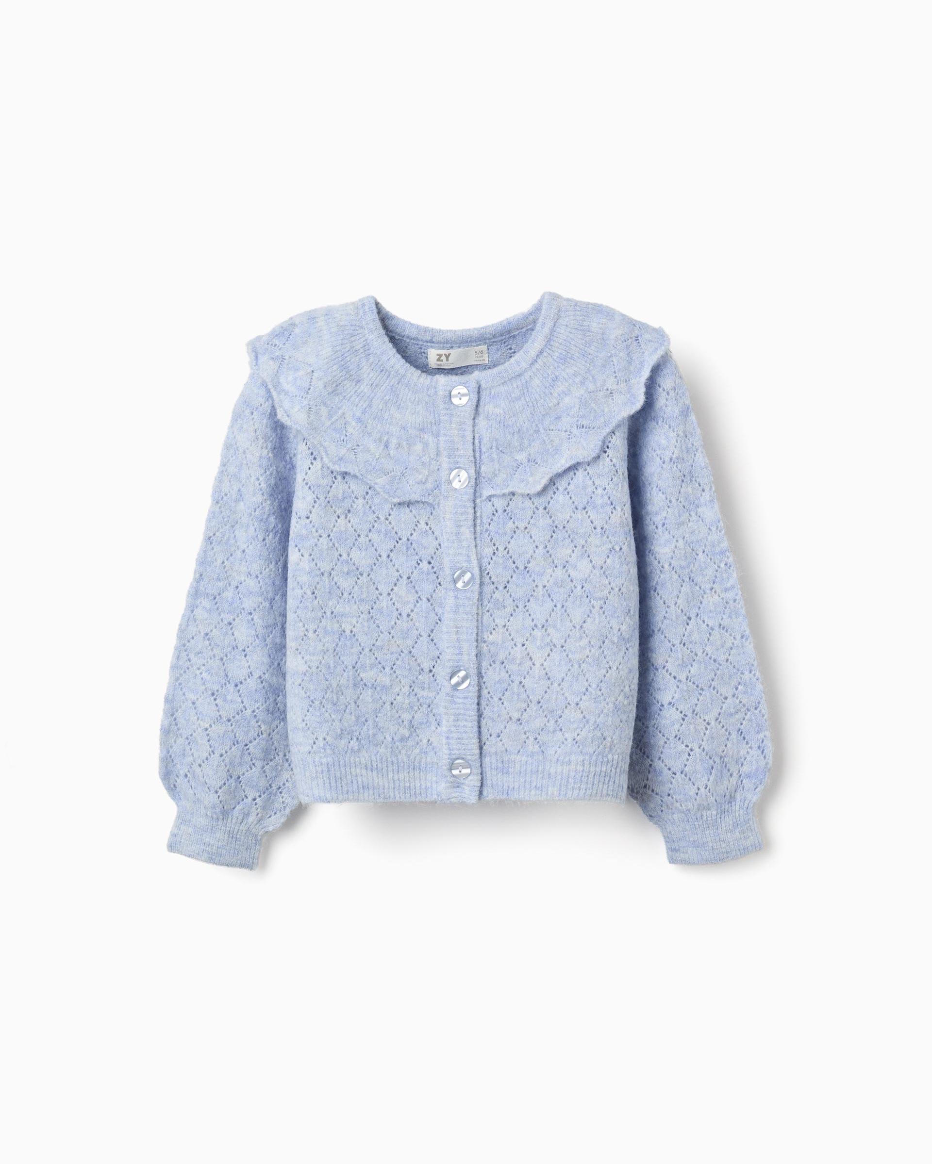 Chaqueta de niña de punto calado y con volantes - Zippy - Azul Azul-1