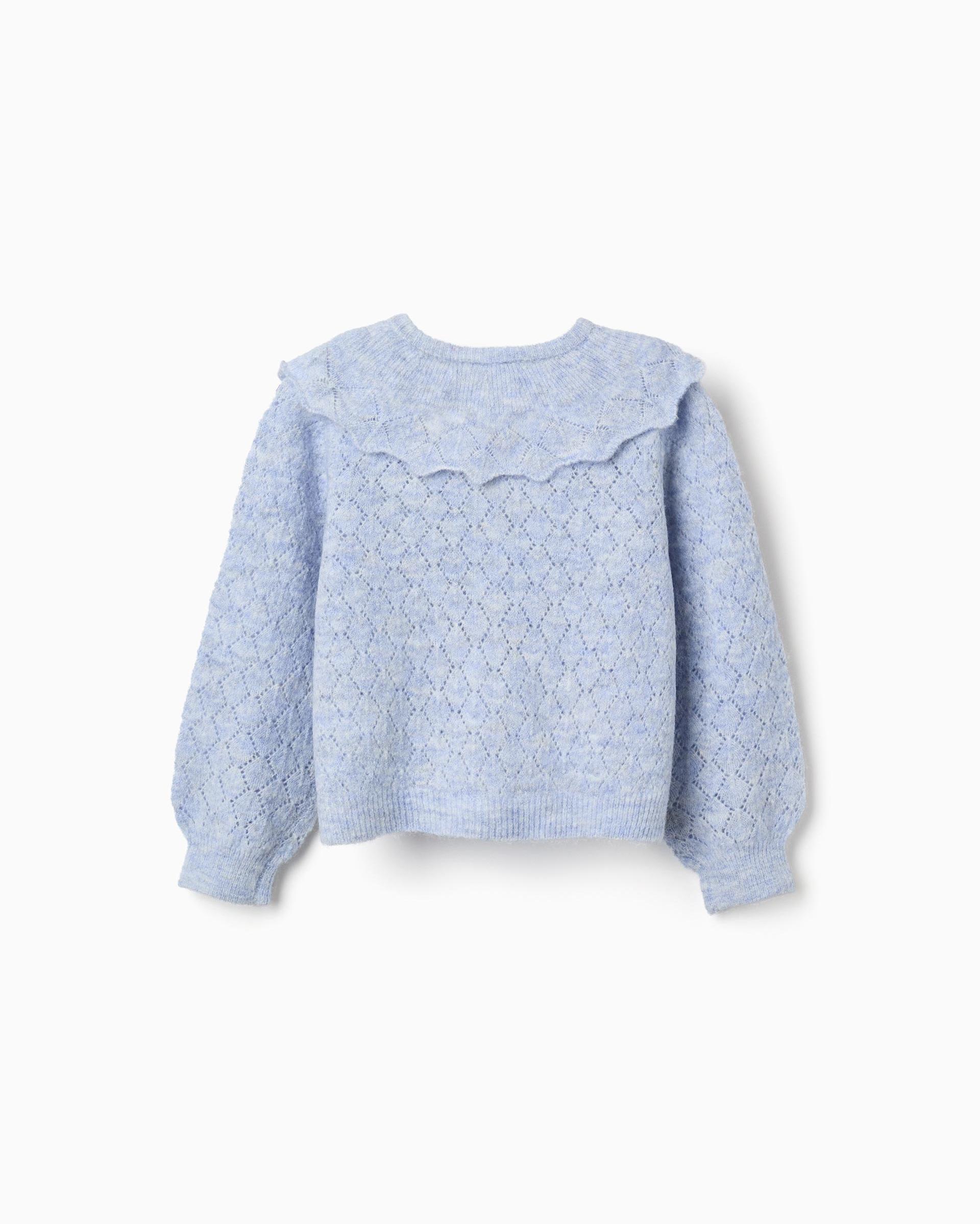 Chaqueta de niña de punto calado y con volantes - Zippy - Azul Azul-3
