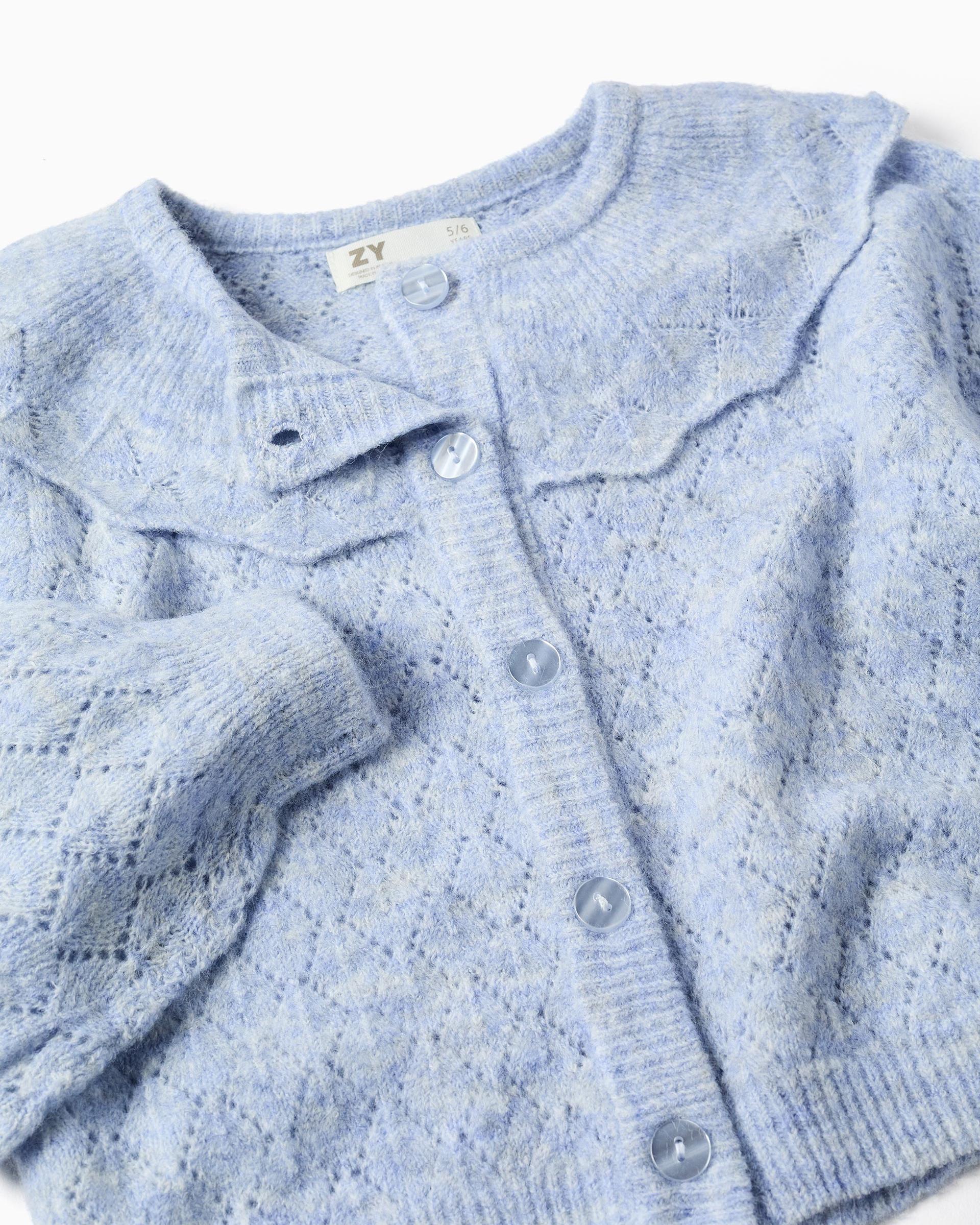Chaqueta de niña de punto calado y con volantes - Zippy - Azul Azul-2