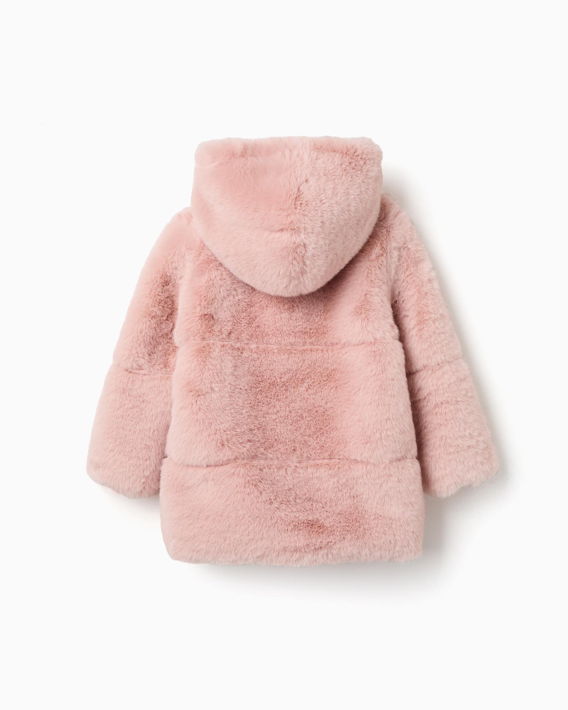 Imagen 3 de Abrigo de pelo de niña con capucha y forro - Zippy - Rosa Rosa