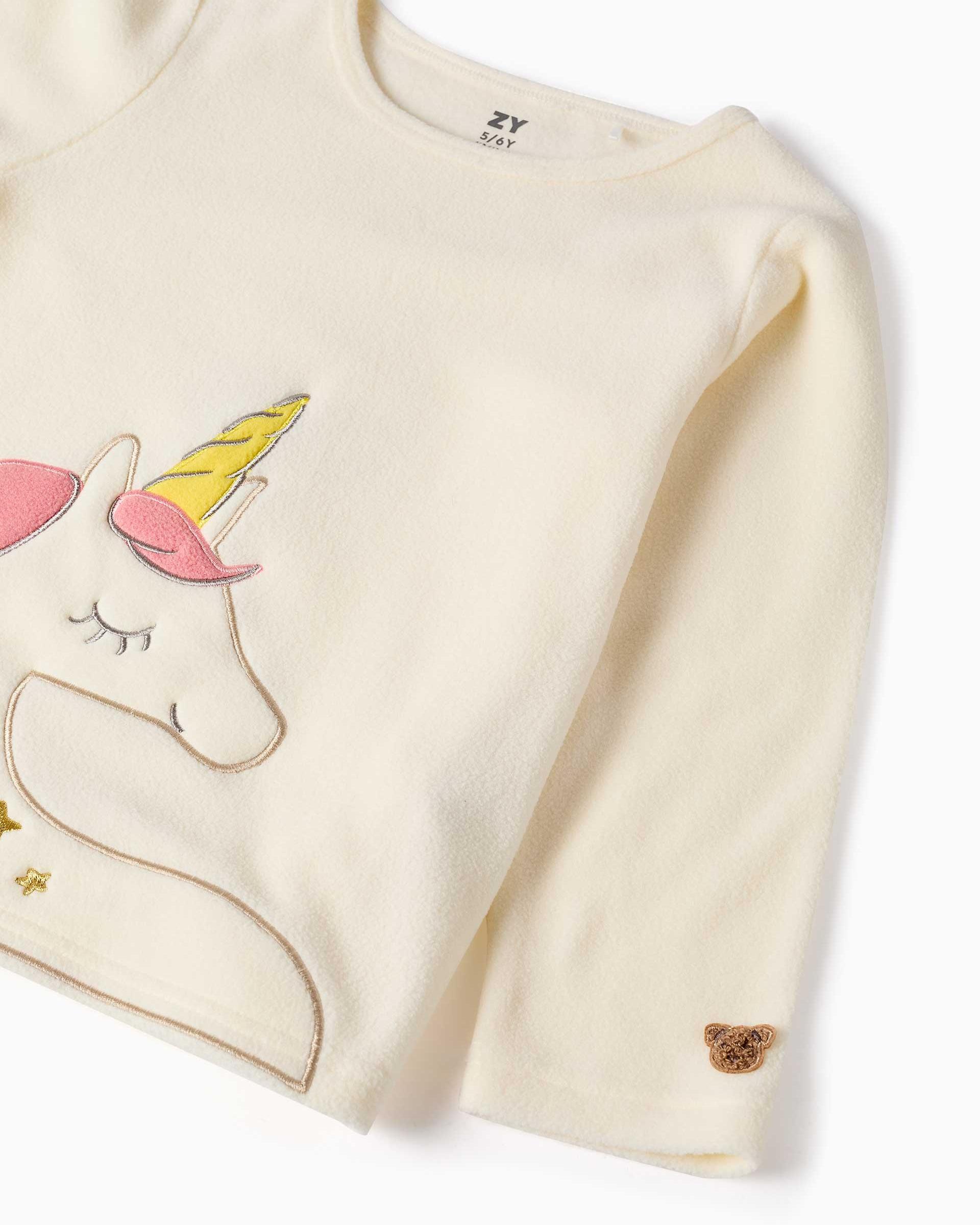 Imagen 2 de Pijama de niña de felpa polar y con unicornio bordado - Zippy - Blanco Blanco