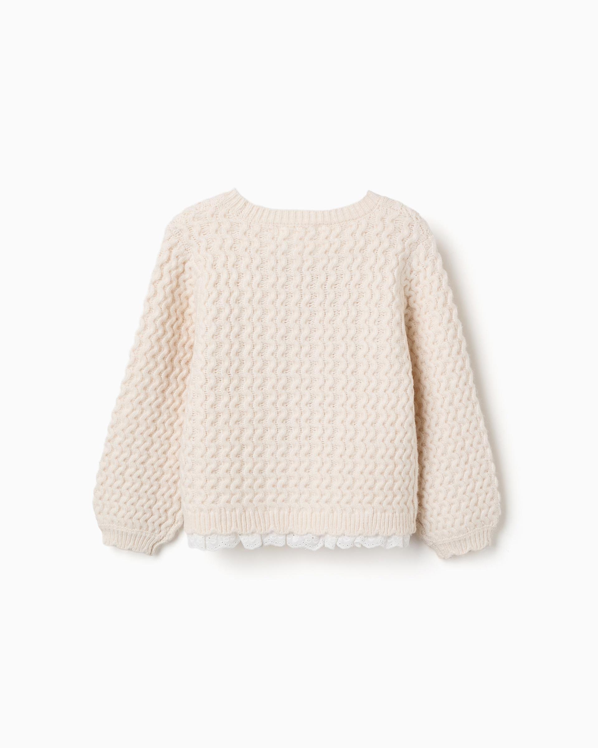 Jersey de niña de punto y con bordado inglés - Zippy - Beige Beige-3