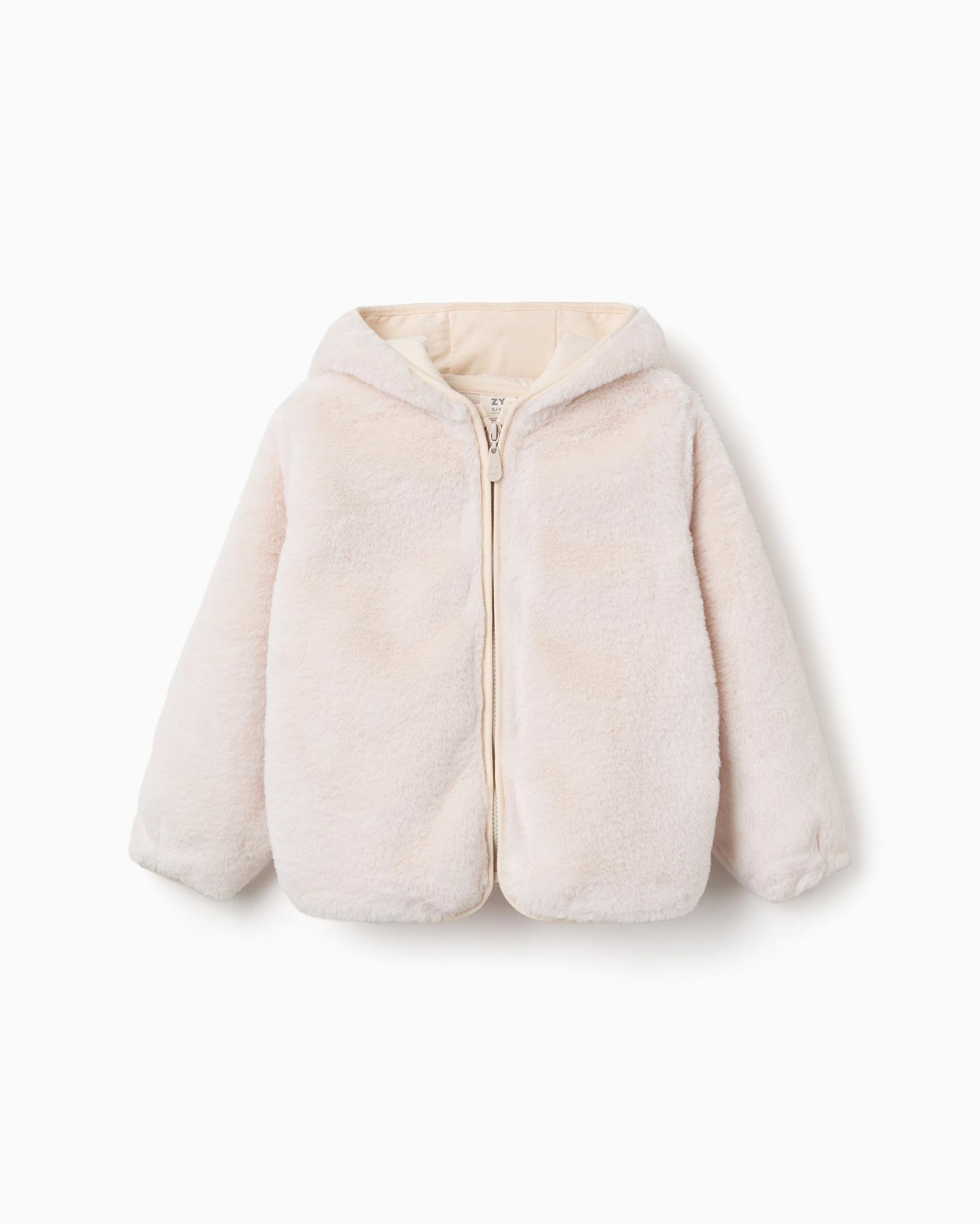 Imagen 0 de Chaqueta de niña con capucha y de pelo Beige