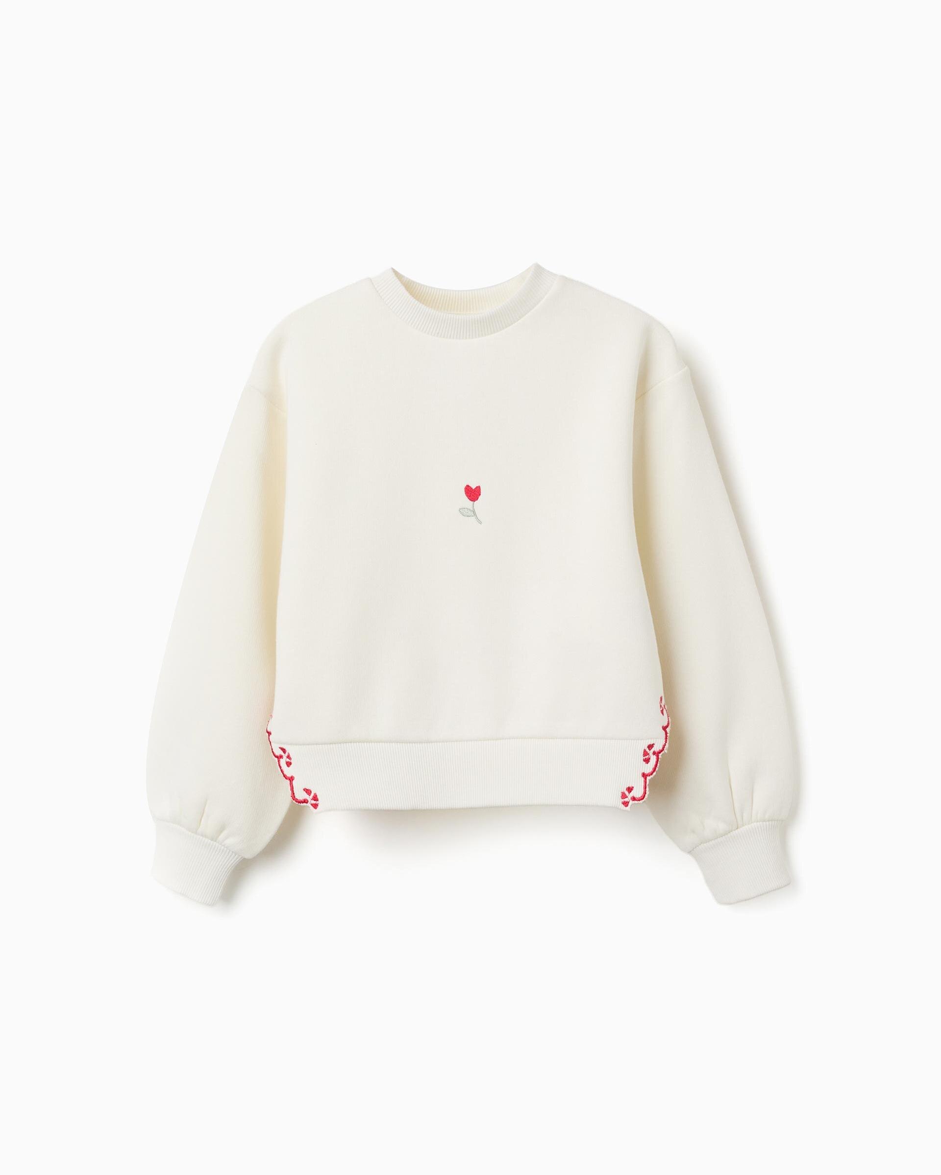 Sudadera de niña perchada y con flor bordada - Zippy - Blanco Blanco-3