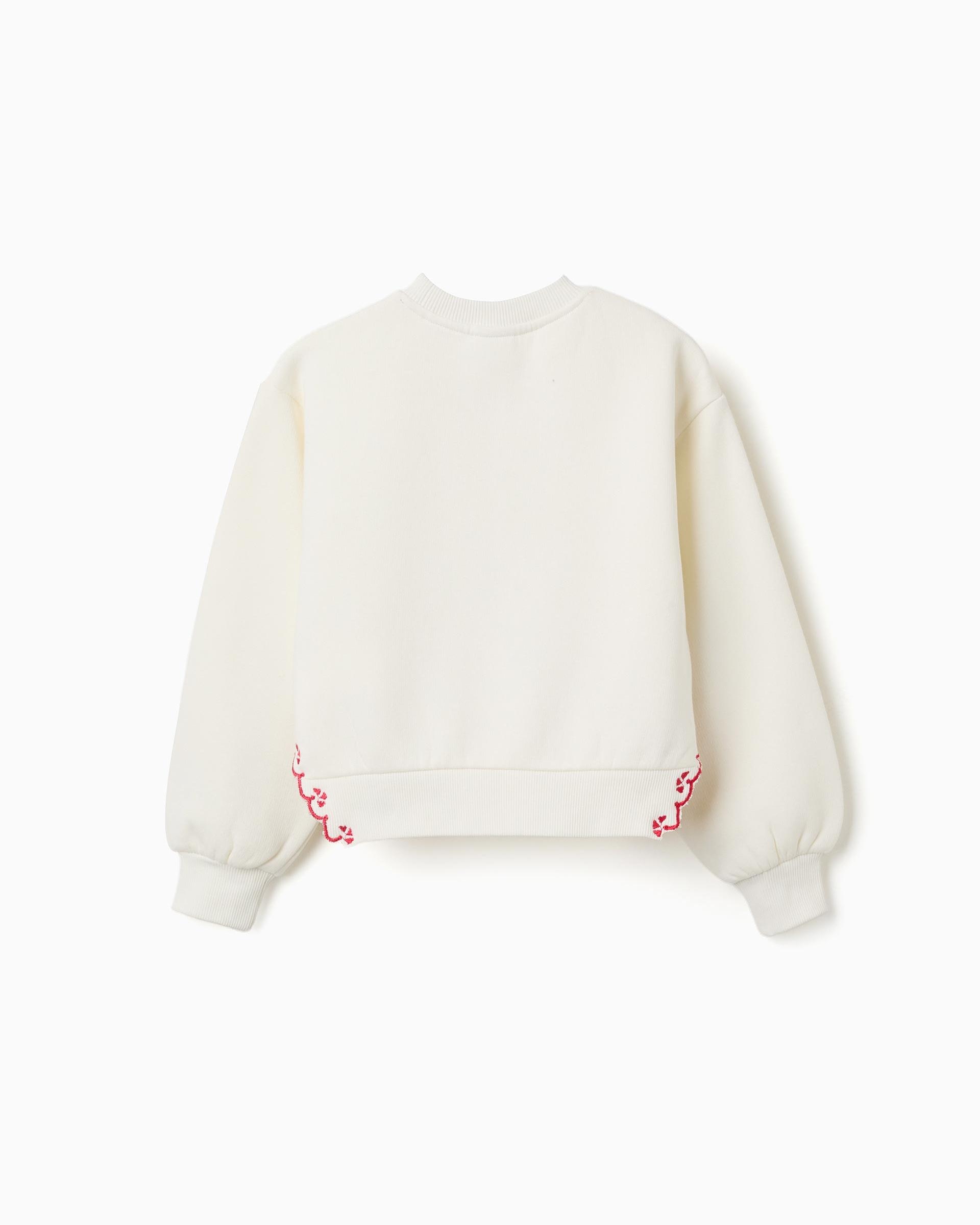 Sudadera de niña perchada y con flor bordada - Zippy - Blanco Blanco-2