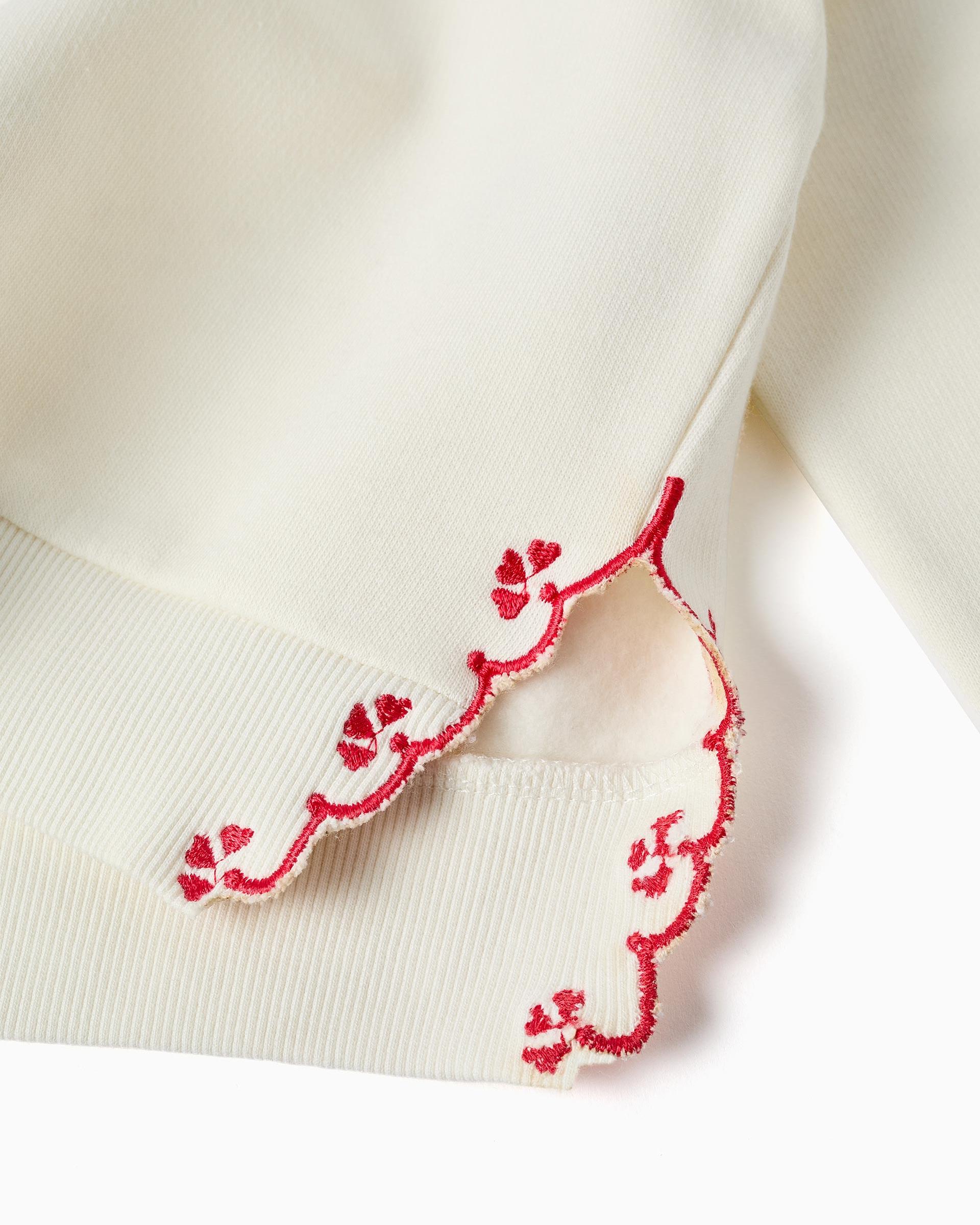 Sudadera de niña perchada y con flor bordada - Zippy - Blanco Blanco-5