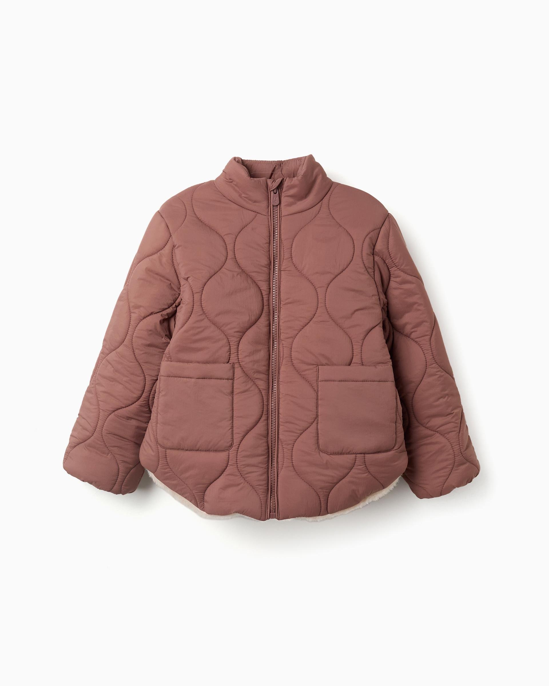 Imagen 0 de Plumífero de niña acolchado y con forro de pelo Rosa