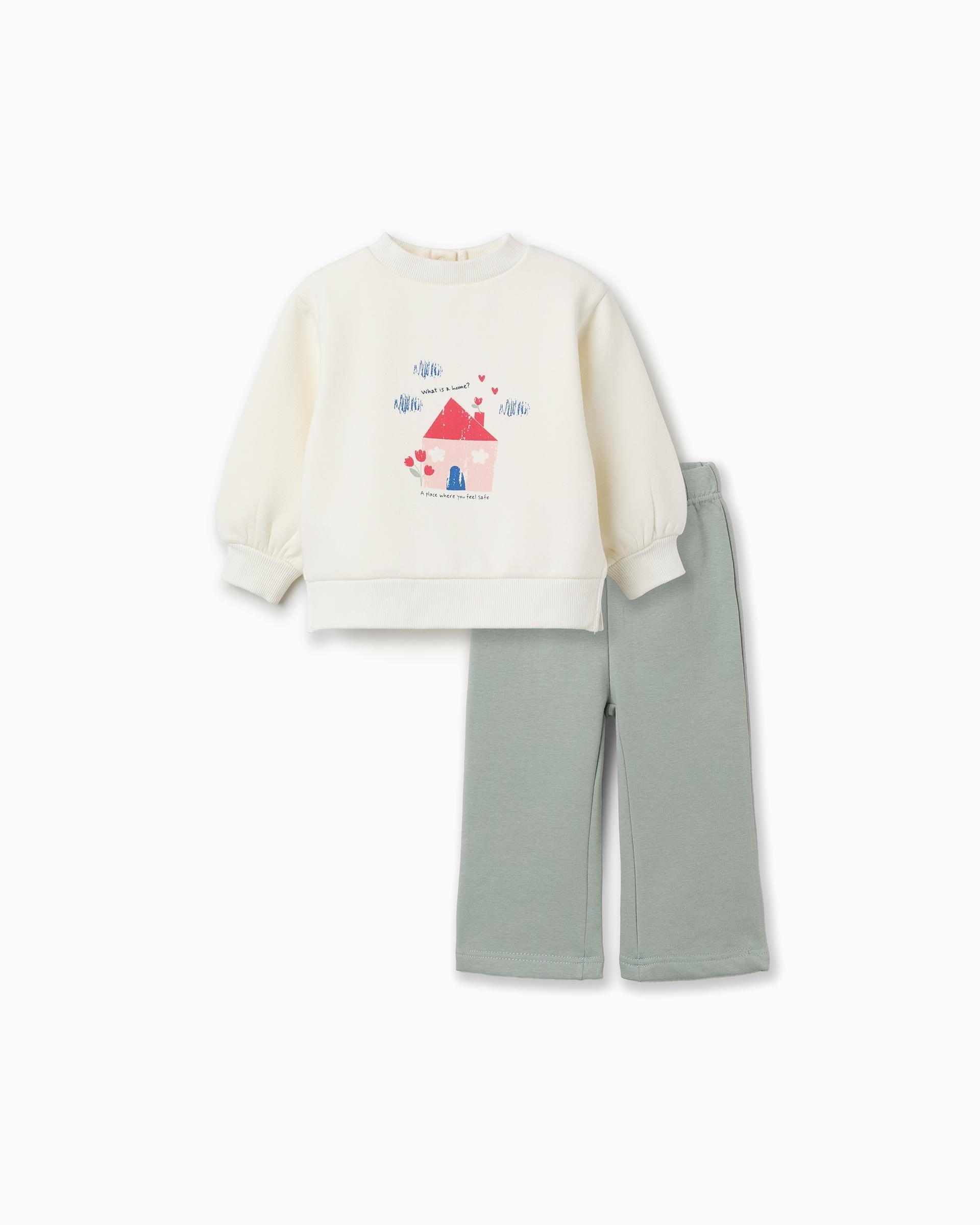 Imagen 0 de Chándal de bebé niña perchado y con estampado de casa Blanco