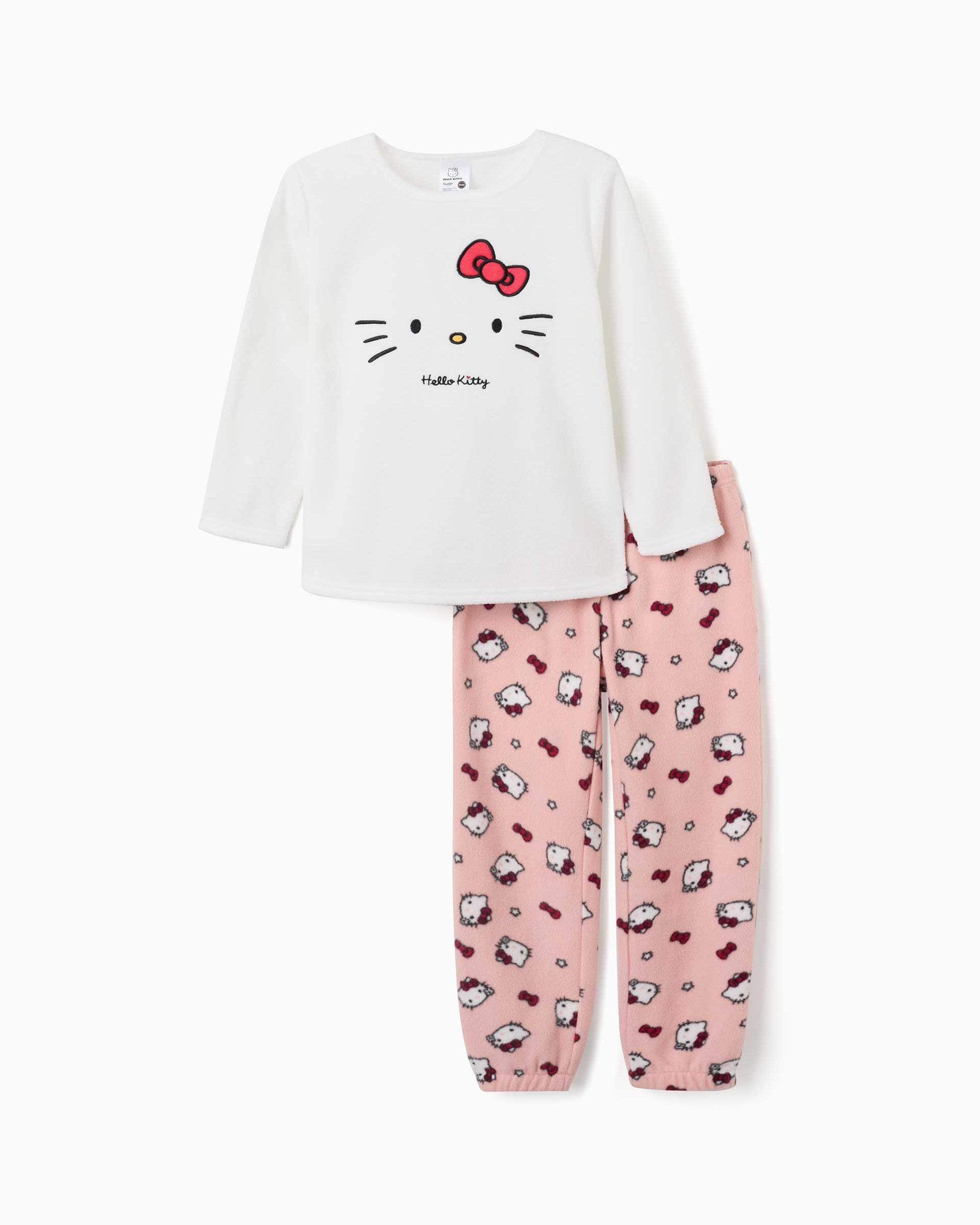 Imagen 1 de Pijama de niña de felpa polar y con hello kitty bordada Blanco