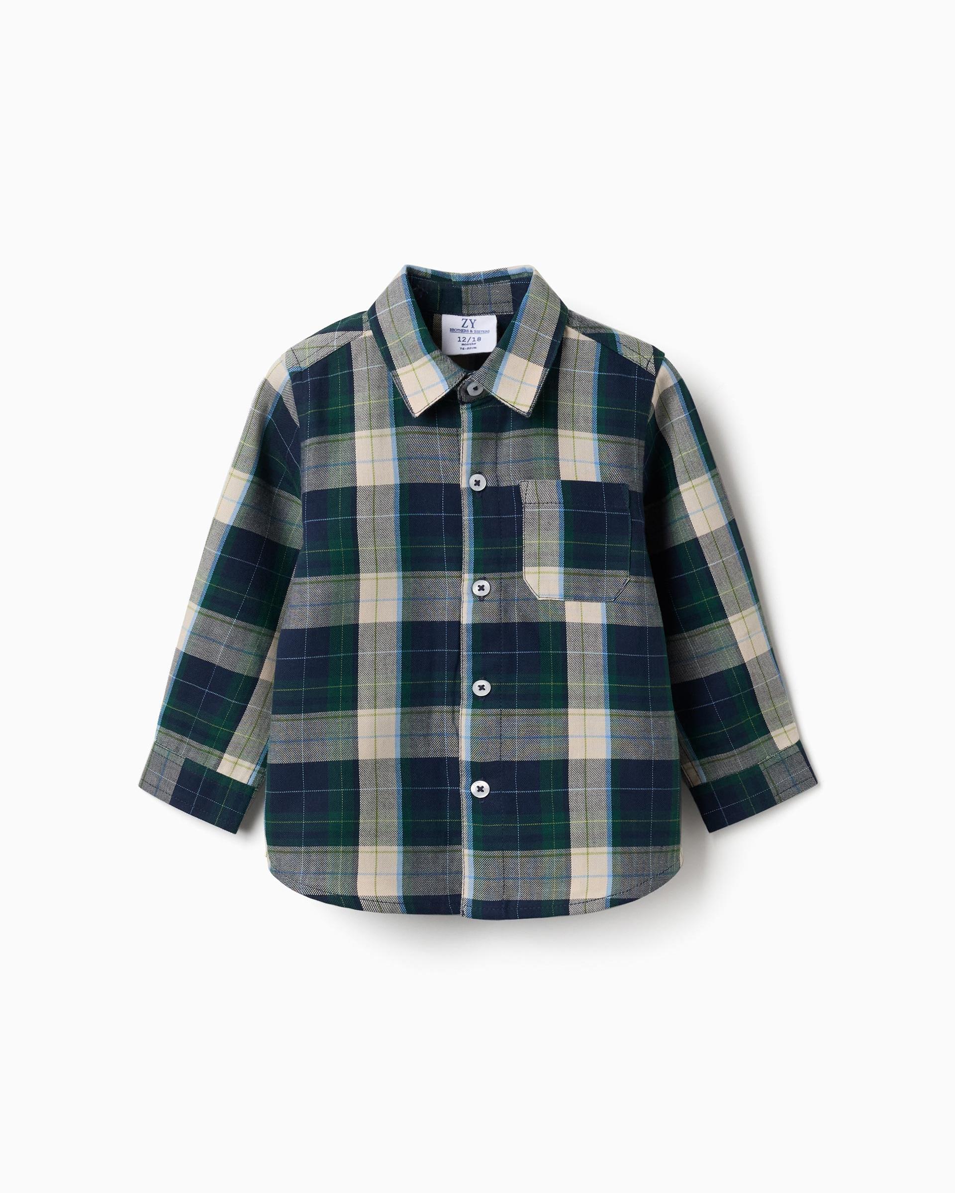 Imagen 0 de Camisa de bebé niño 100% algodón y a cuadros Azul marino
