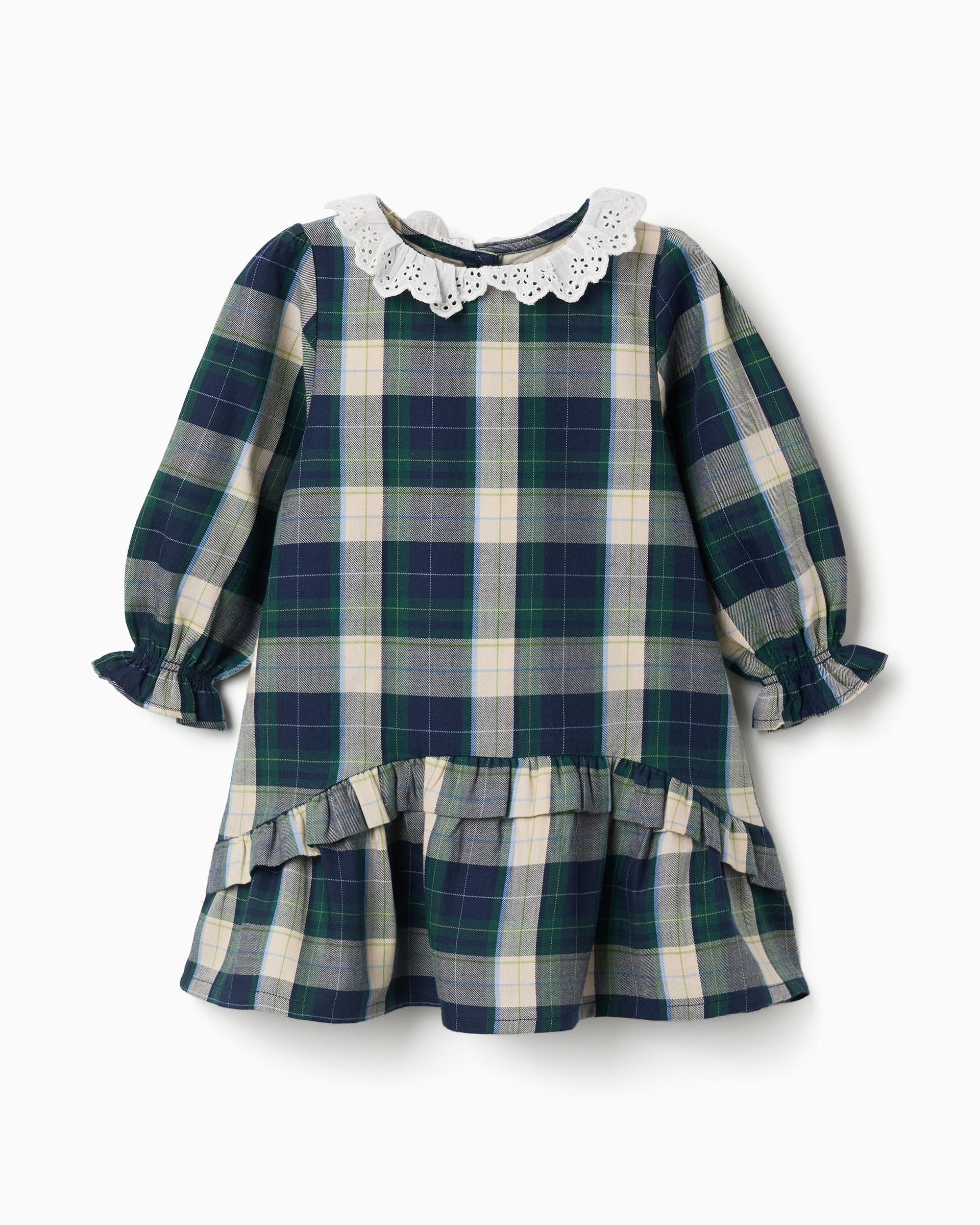 Imagen 0 de Vestido de bebé niña 100% algodón y a cuadros Azul marino