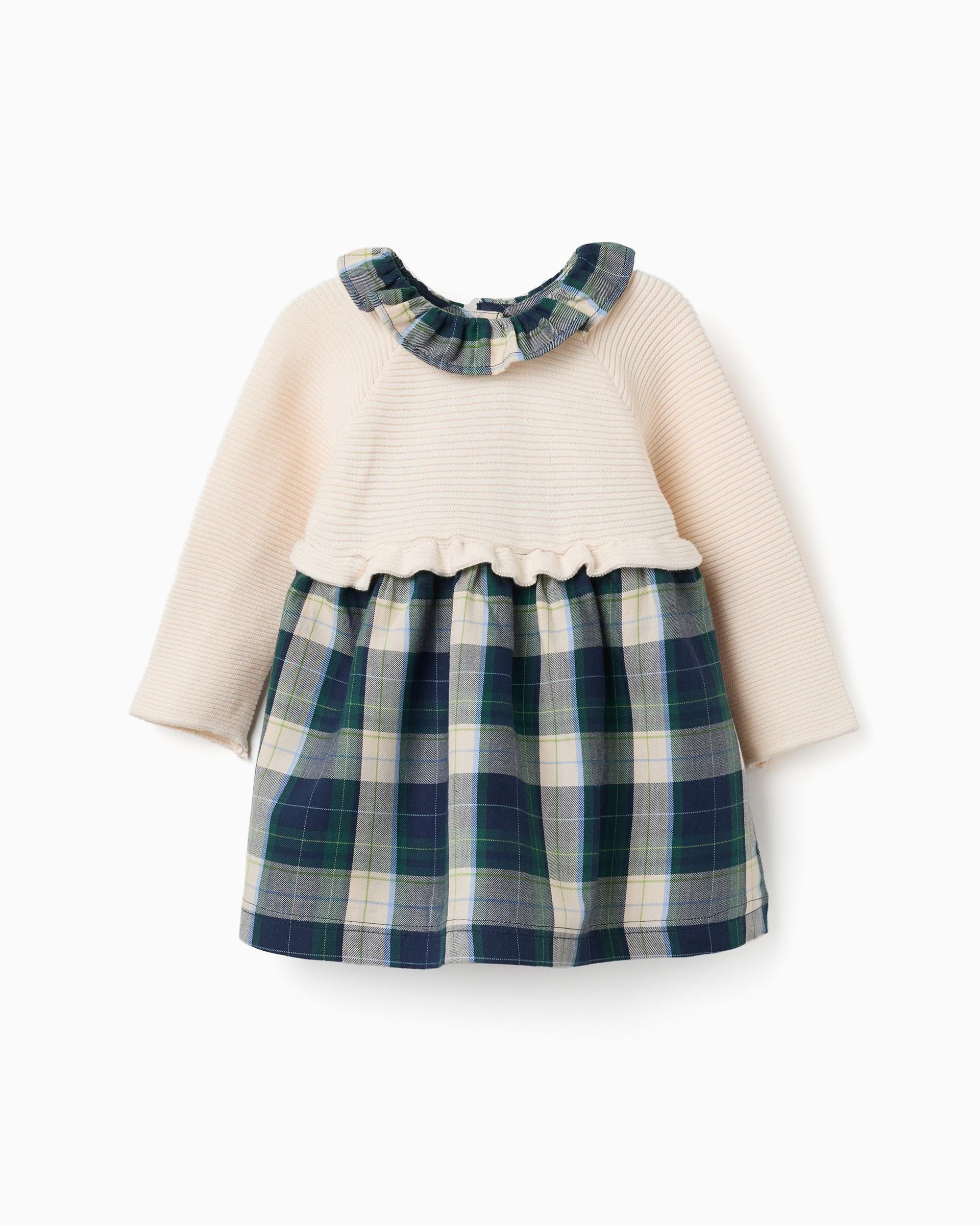 Imagen 0 de Vestido de bebé niña de punto y a cuadros Azul marino