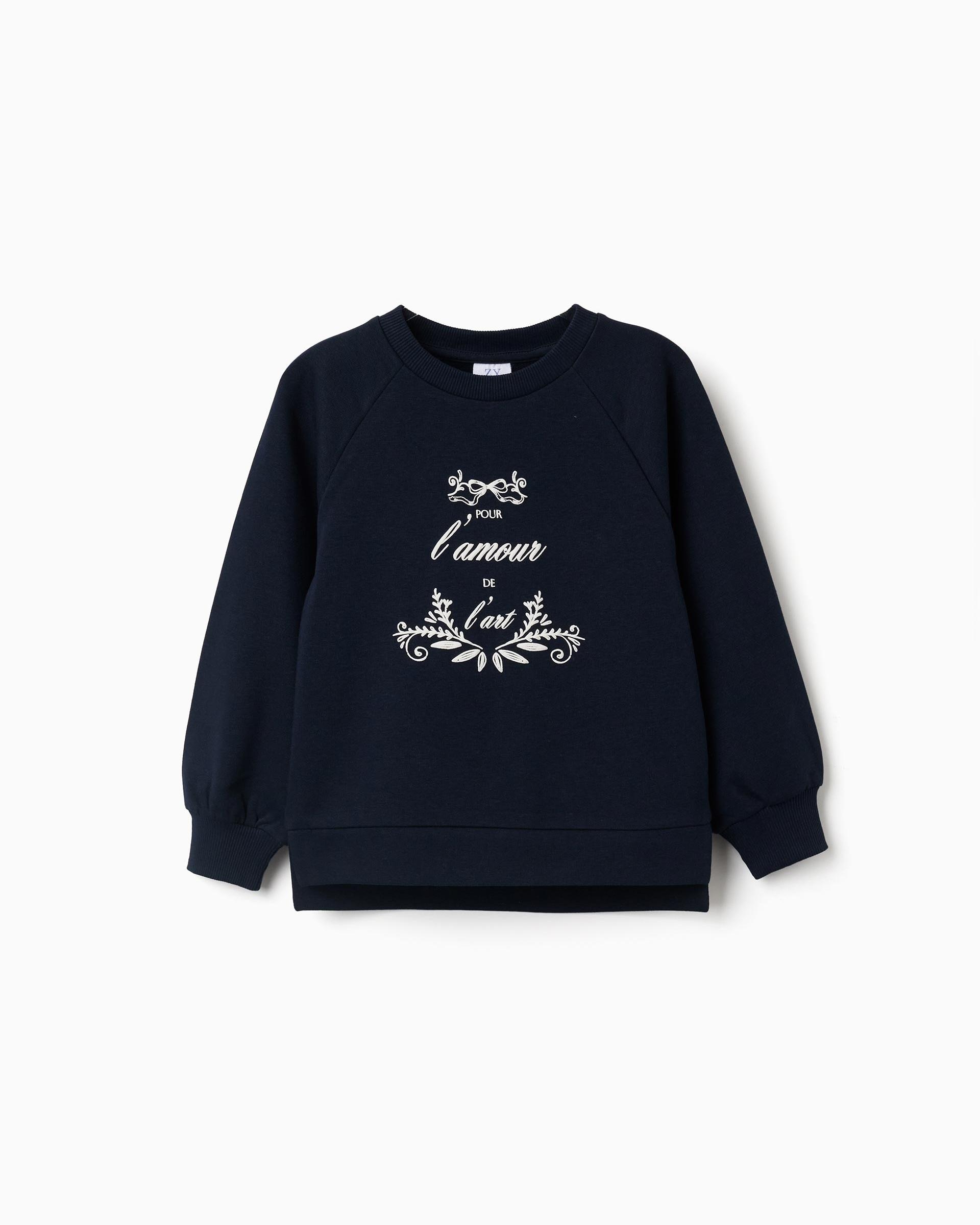 Sudadera de niña con estampado en relieve y mangas abullonadas - Zippy - Azul marino Azul marino-1