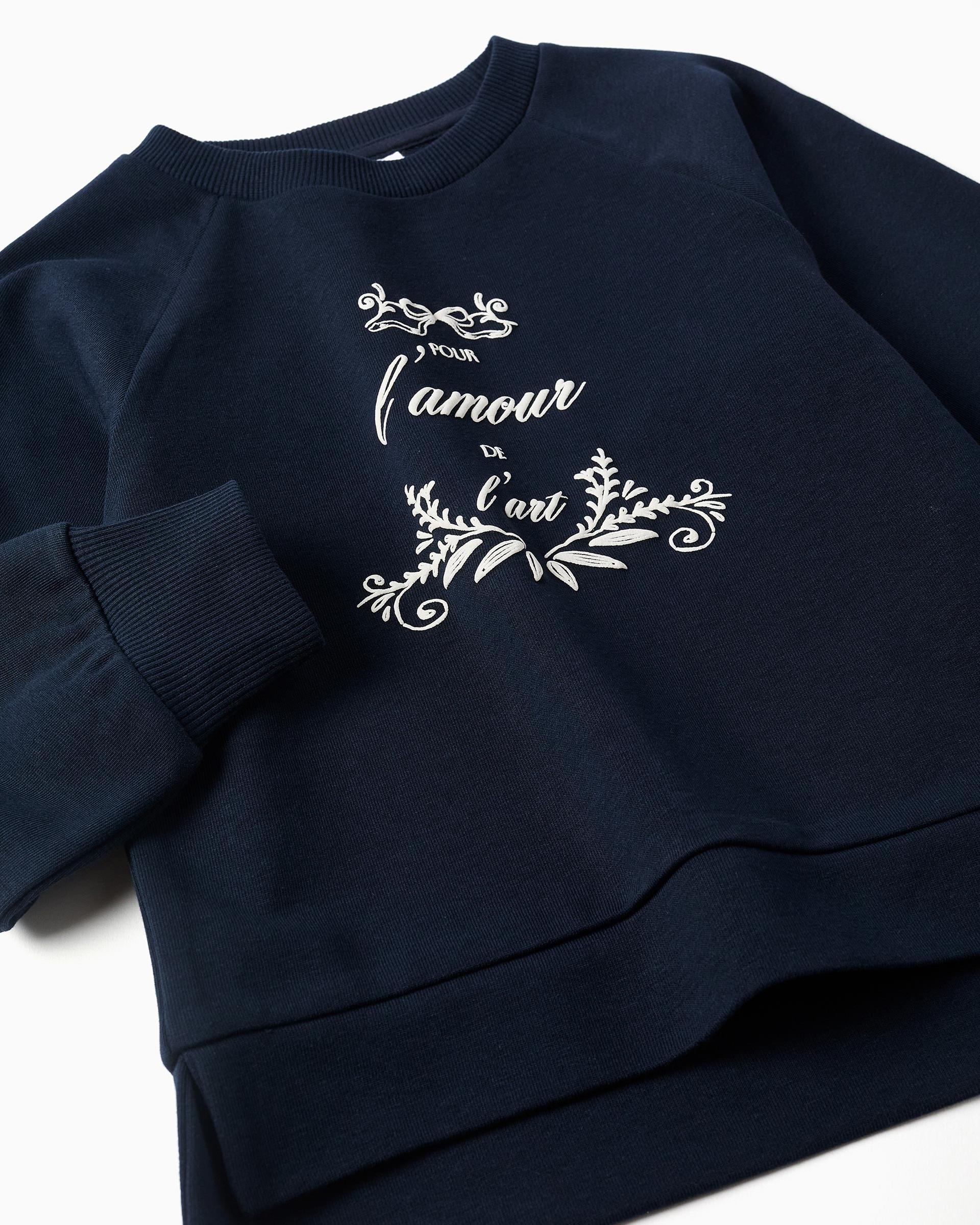 Sudadera de niña con estampado en relieve y mangas abullonadas - Zippy - Azul marino Azul marino-2