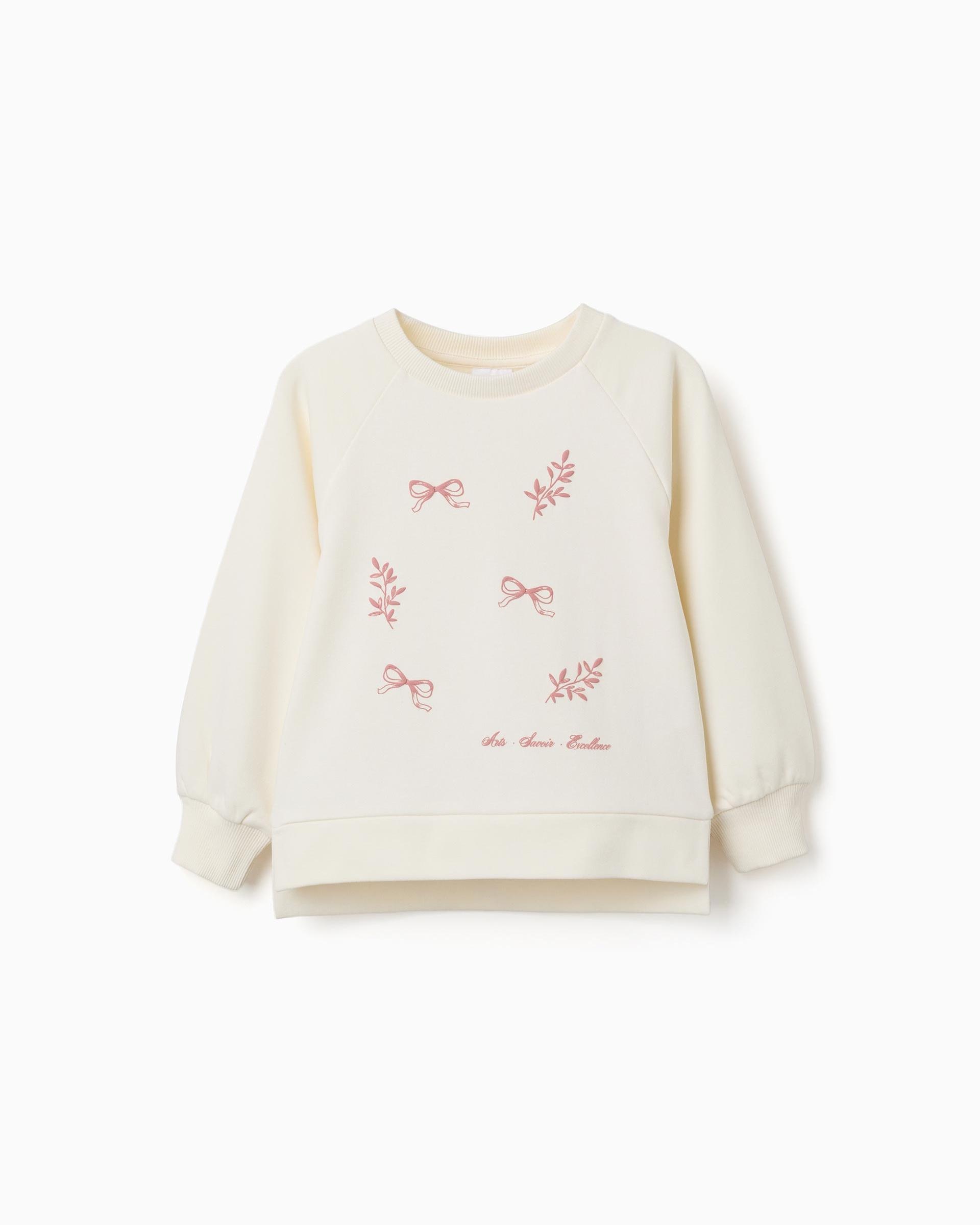 Imagen 0 de Sudadera de niña con estampado en relieve y mangas abullonadas Blanco