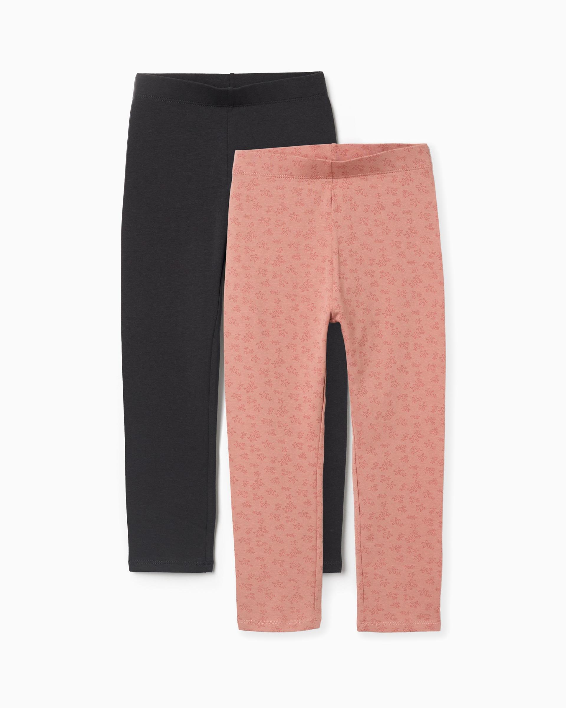 Pack de 2 leggins de niña de algodón y con cintura elástica - Zippy - Rosa Rosa-1