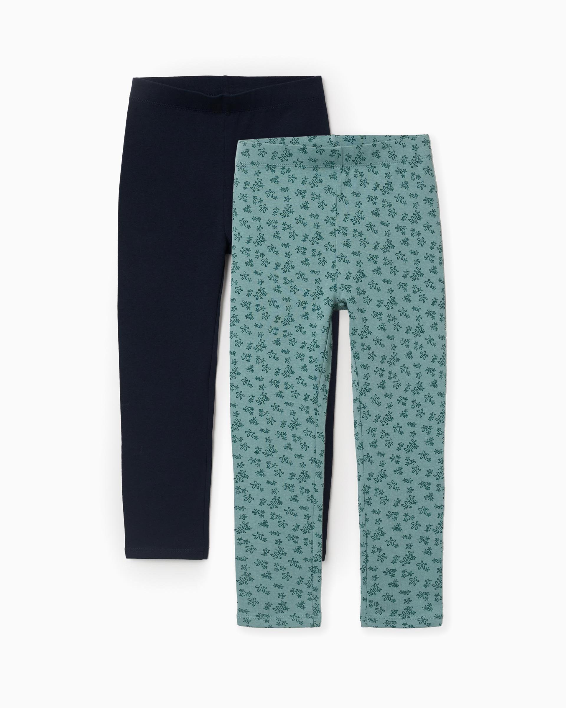 Imagen 0 de Pack de 2 leggins de niña de algodón y con cintura elástica Verde claro
