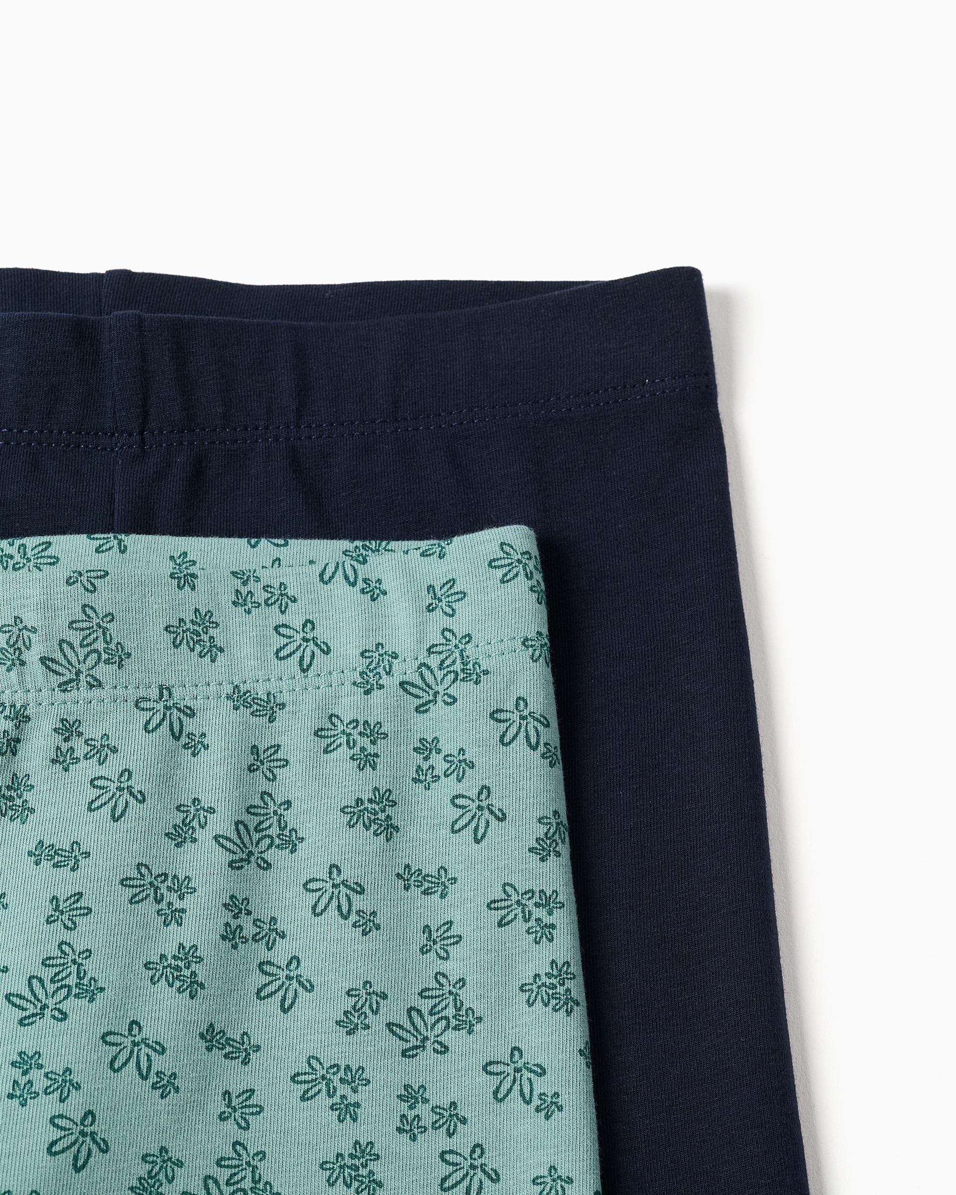 Pack de 2 leggins de niña de algodón y con cintura elástica - Zippy - Verde claro Verde claro-2