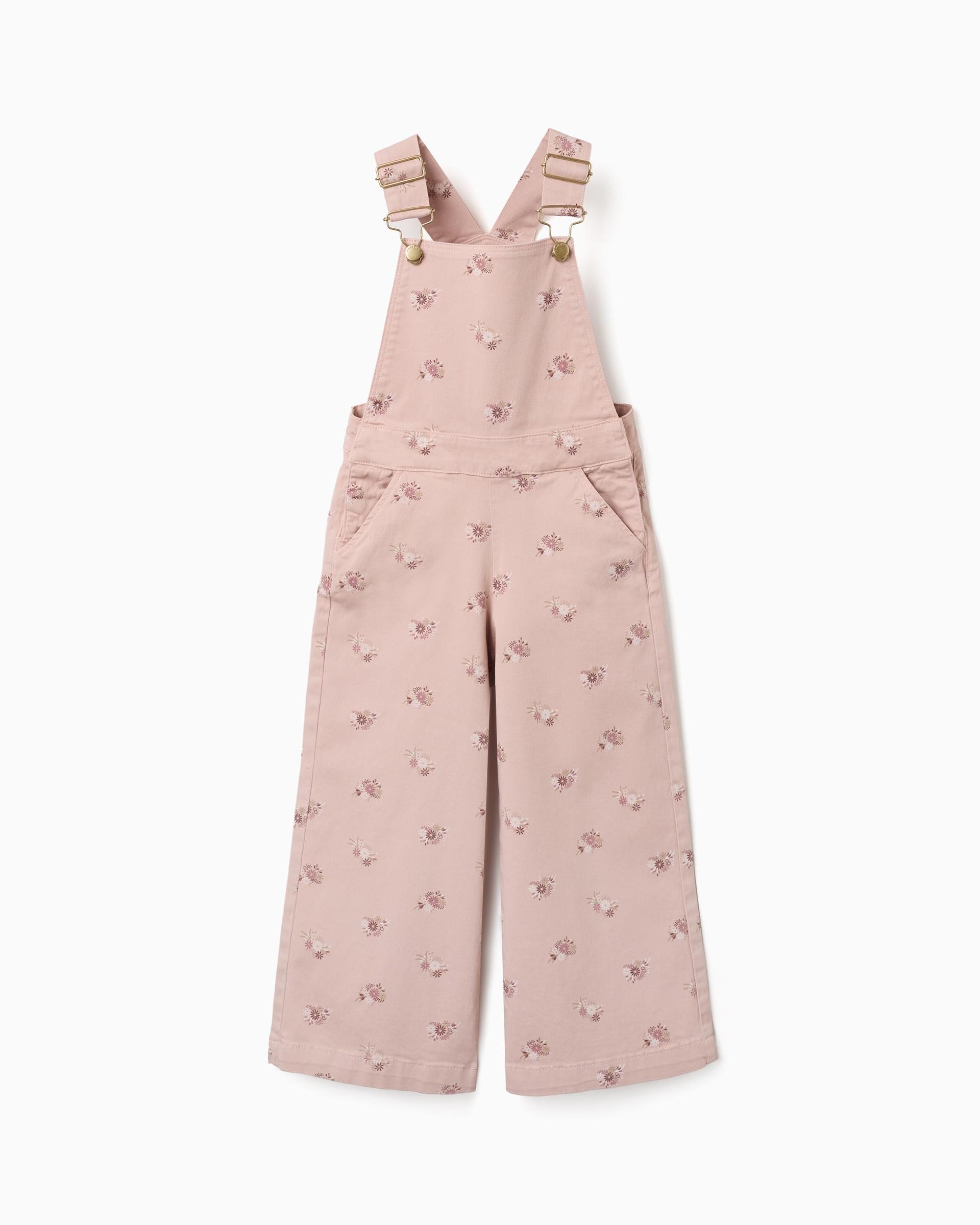 Mono de niña de sarga y con motivo floral - Zippy - Rosa Rosa-3