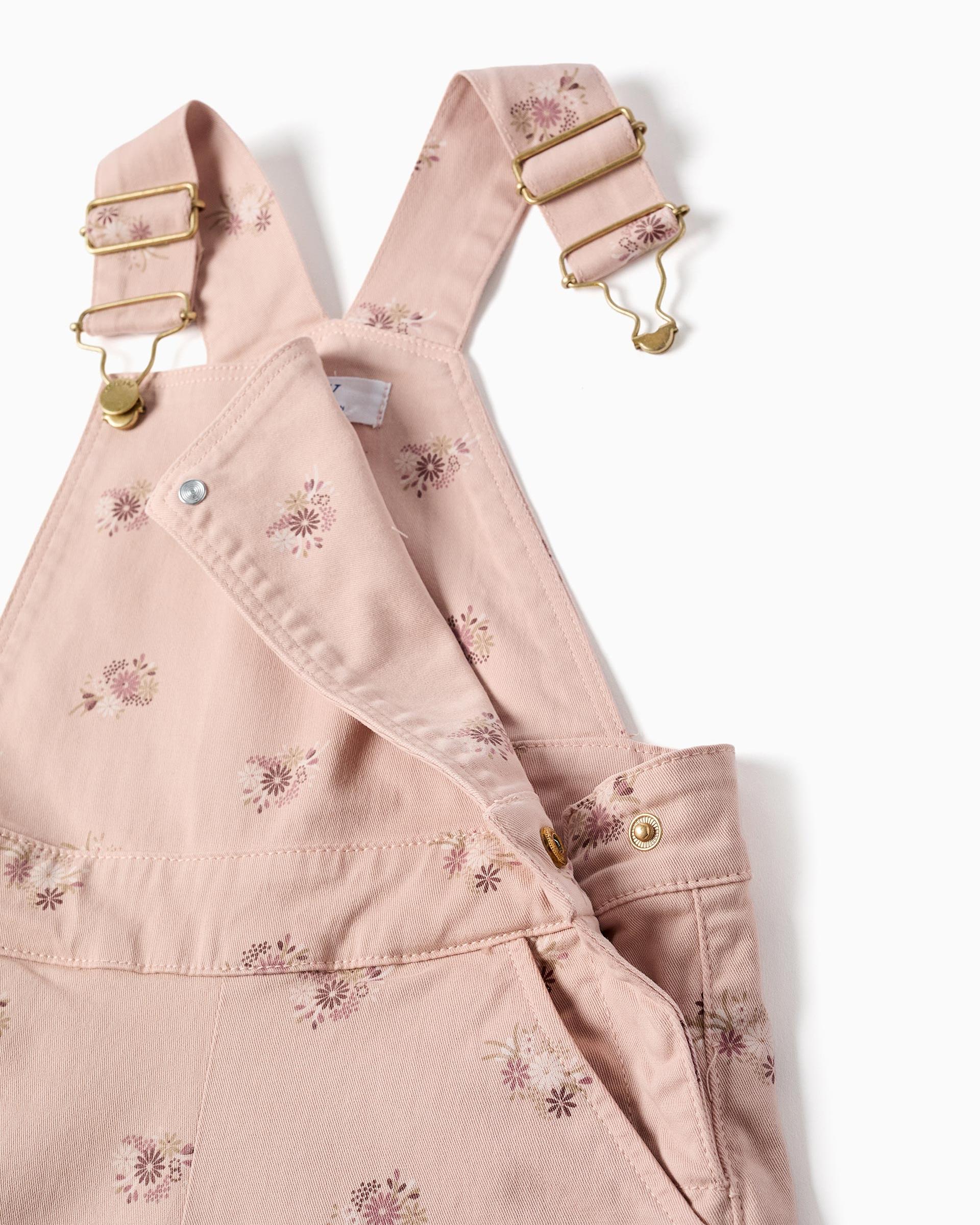 Mono de niña de sarga y con motivo floral - Zippy - Rosa Rosa-4