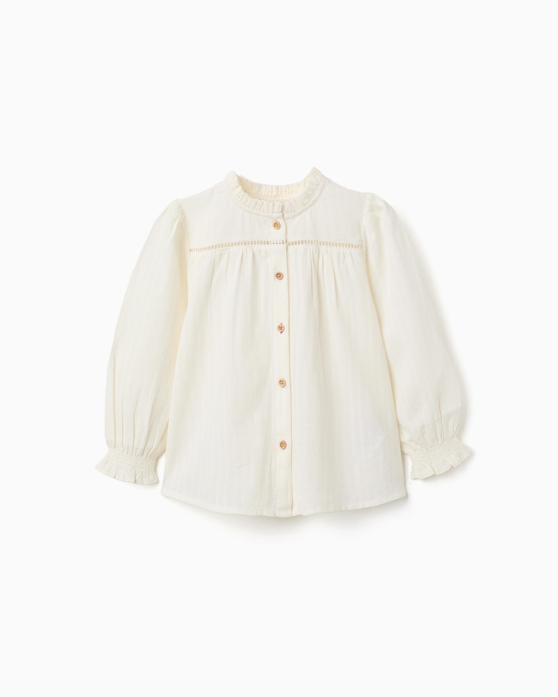 Blusa de niña 100% algodón y con volantes - Zippy - Blanco Blanco-1