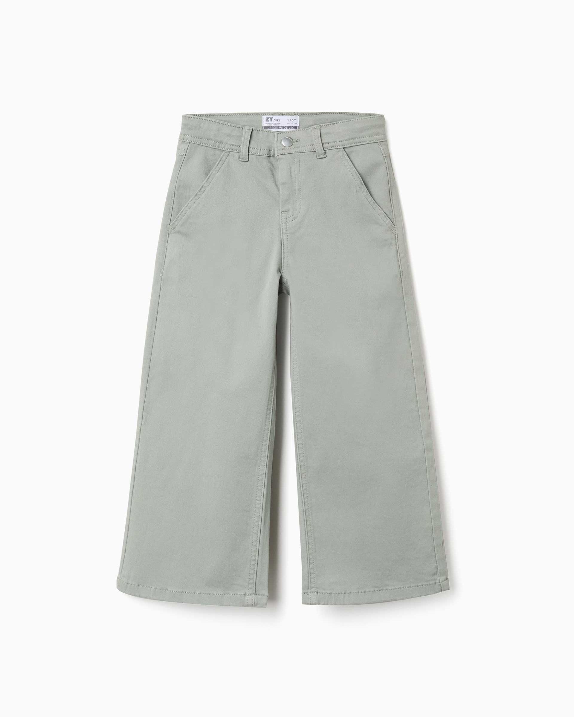 Pantálon de niña de sarga y de pierna ancha - Zippy - Verde Verde-1