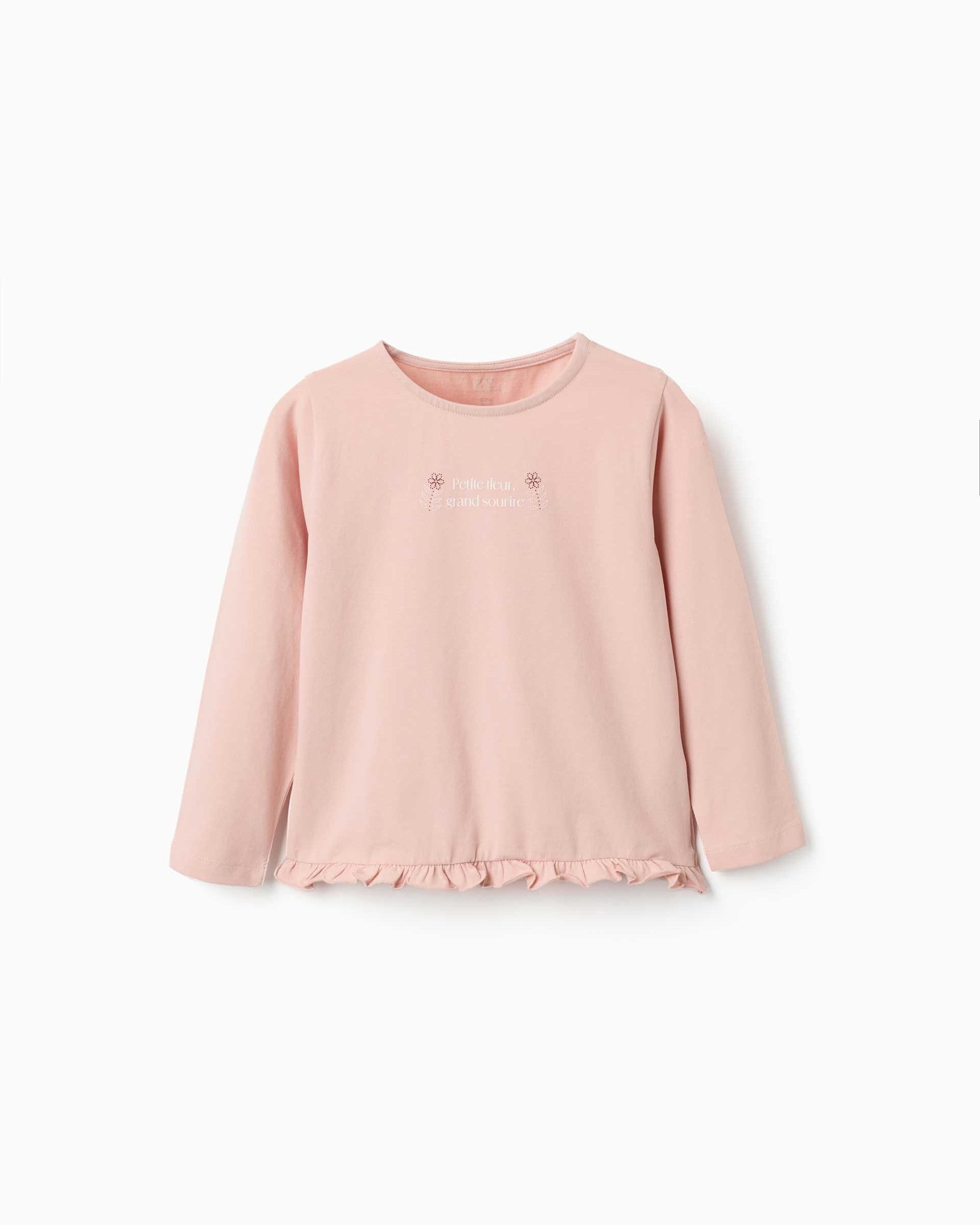 Imagen 0 de Camiseta de niña de algodón y con volantes Azul marino