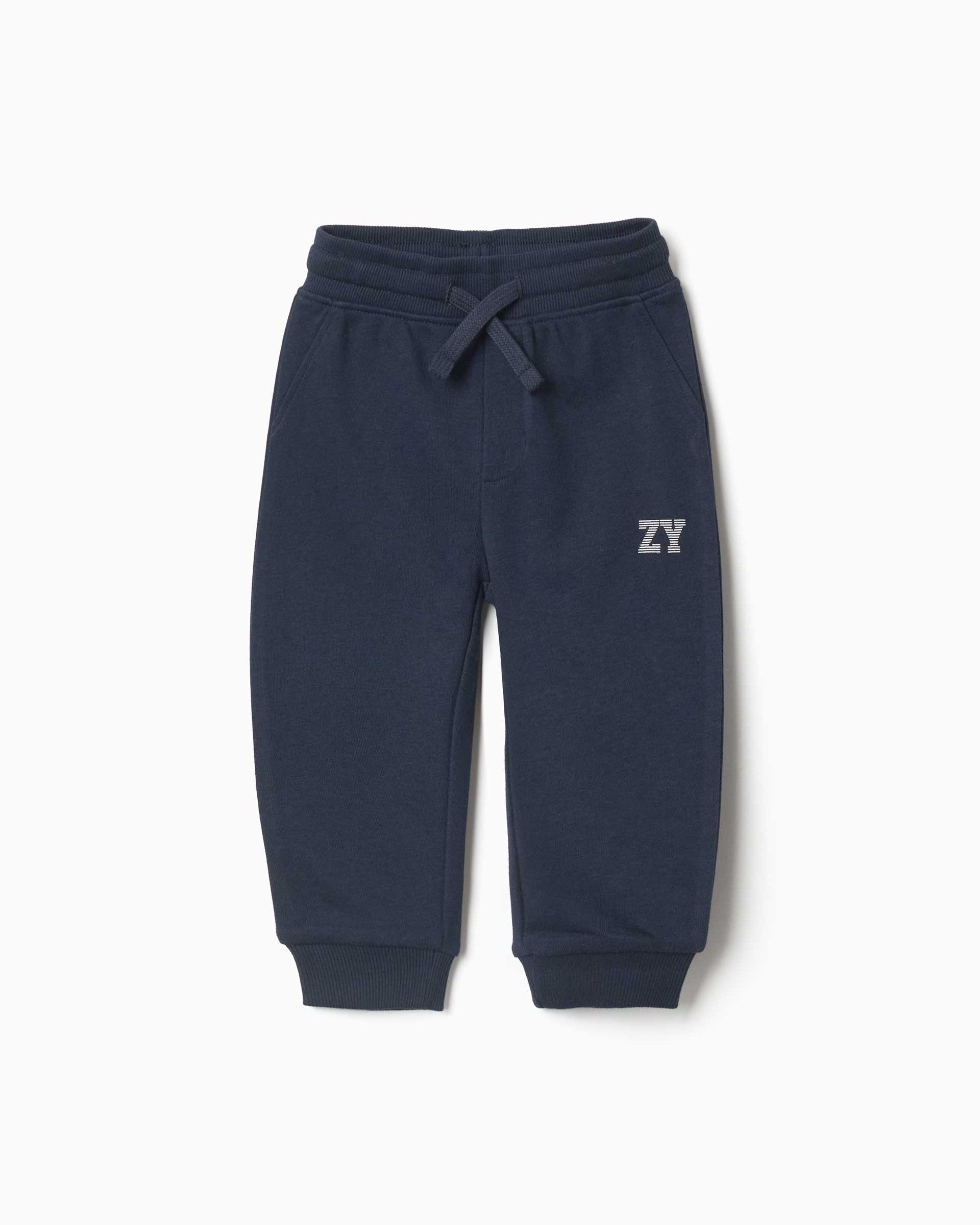 Imagen 0 de Pantalón deportivo de bebé niño de felpa y con cordón Azul marino