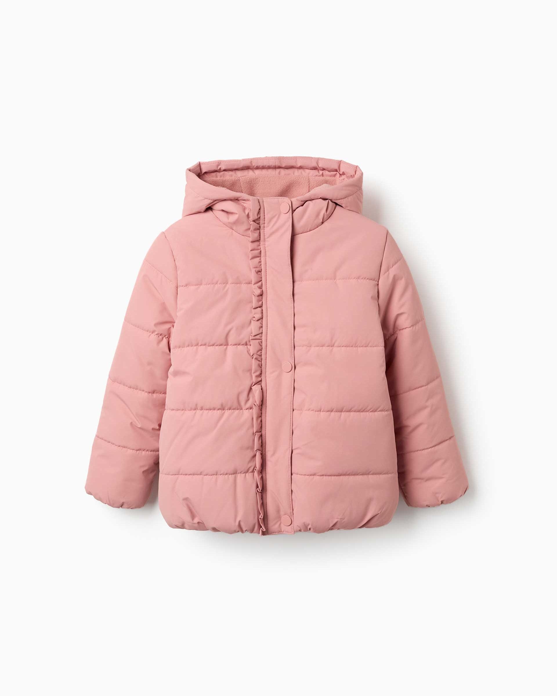 Plumífero de niña con capucha y forro polar - Zippy - Rosa Rosa-1
