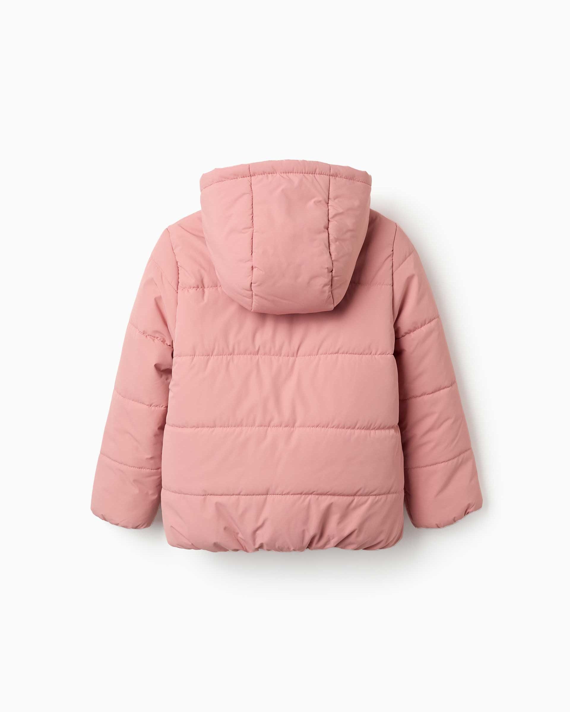 Plumífero de niña con capucha y forro polar - Zippy - Rosa Rosa-3