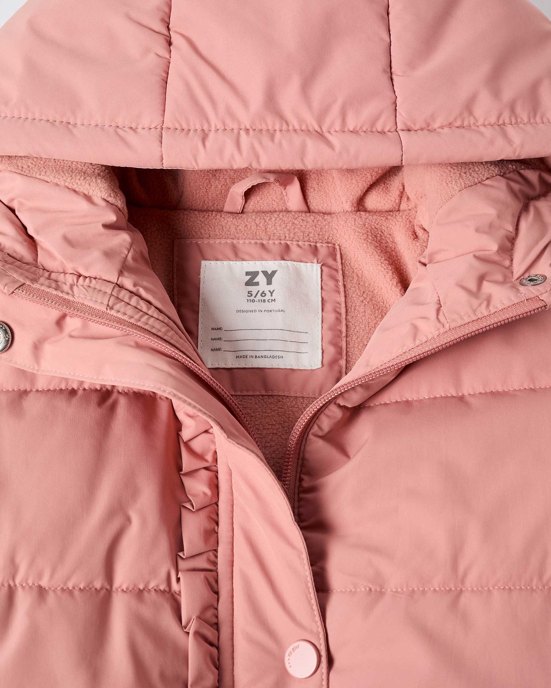 Plumífero de niña con capucha y forro polar - Zippy - Rosa Rosa-2