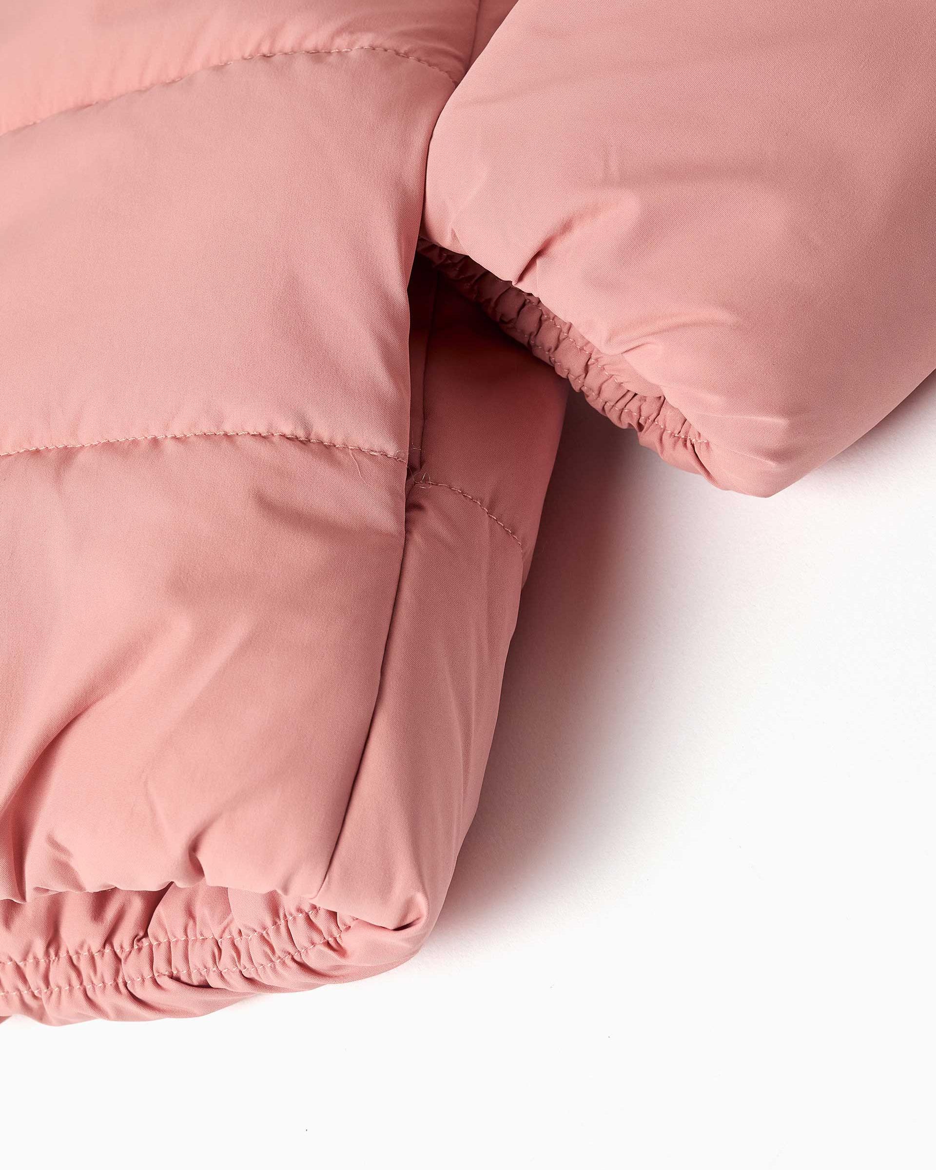 Plumífero de niña con capucha y forro polar - Zippy - Rosa Rosa-4