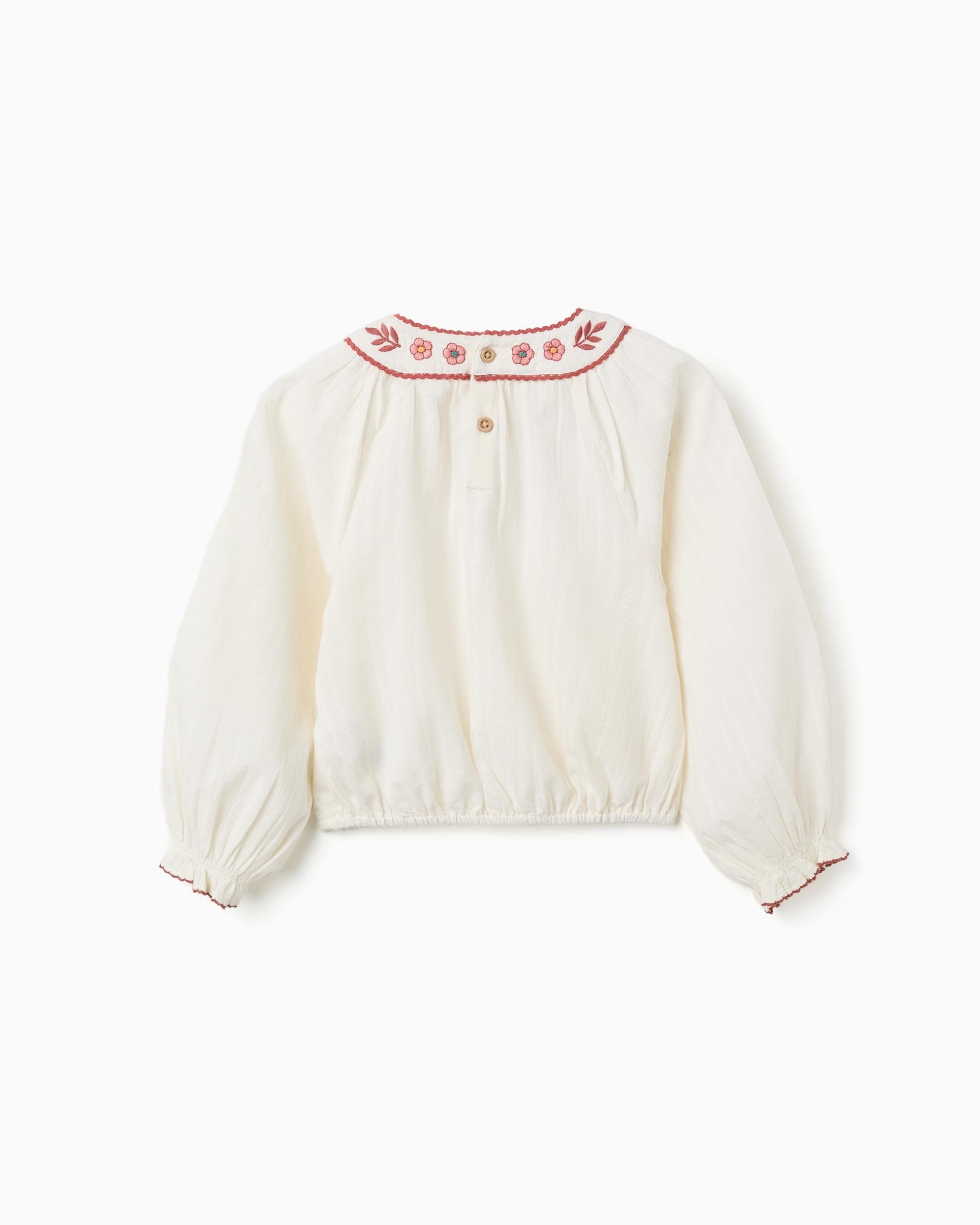 Blusa de niña 100% algodón y con flores bordadas - Zippy - Blanco Blanco-3