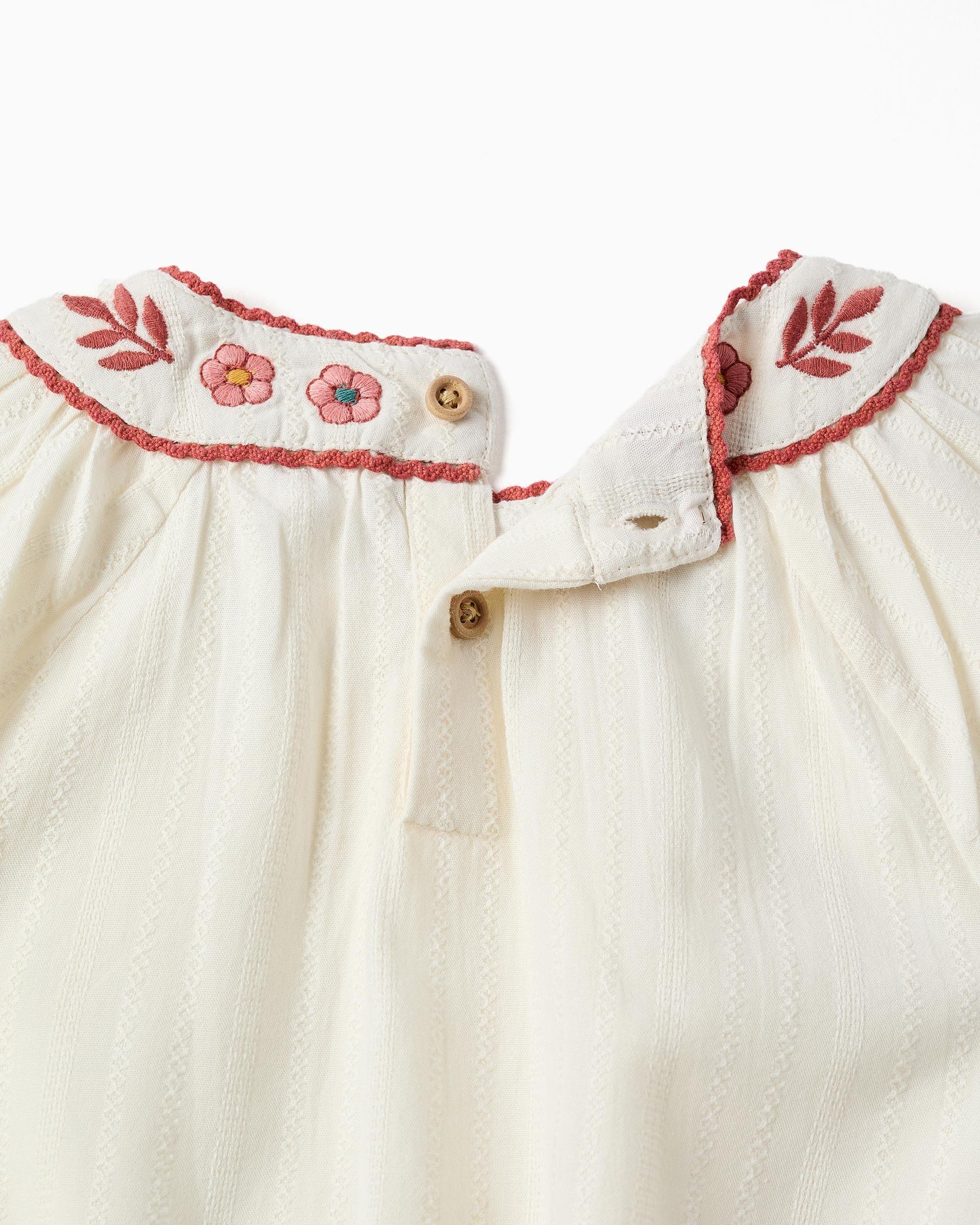 Blusa de niña 100% algodón y con flores bordadas - Zippy - Blanco Blanco-4