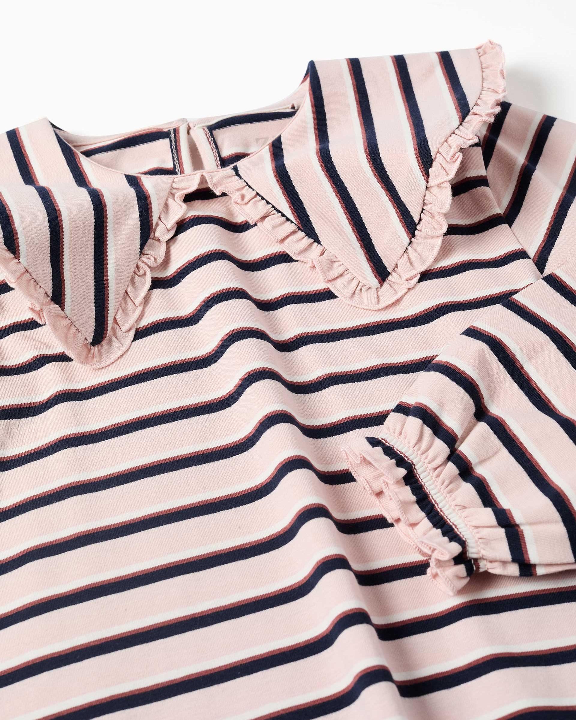 Camiseta de niña de algodón y a rayas - Zippy - Rosa Rosa-2