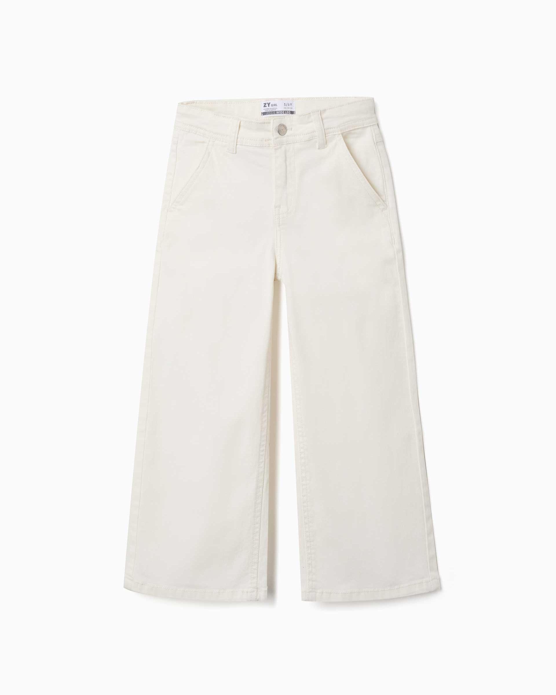 Pantálon de niña de sarga y de pierna ancha - Zippy - Blanco Blanco-1