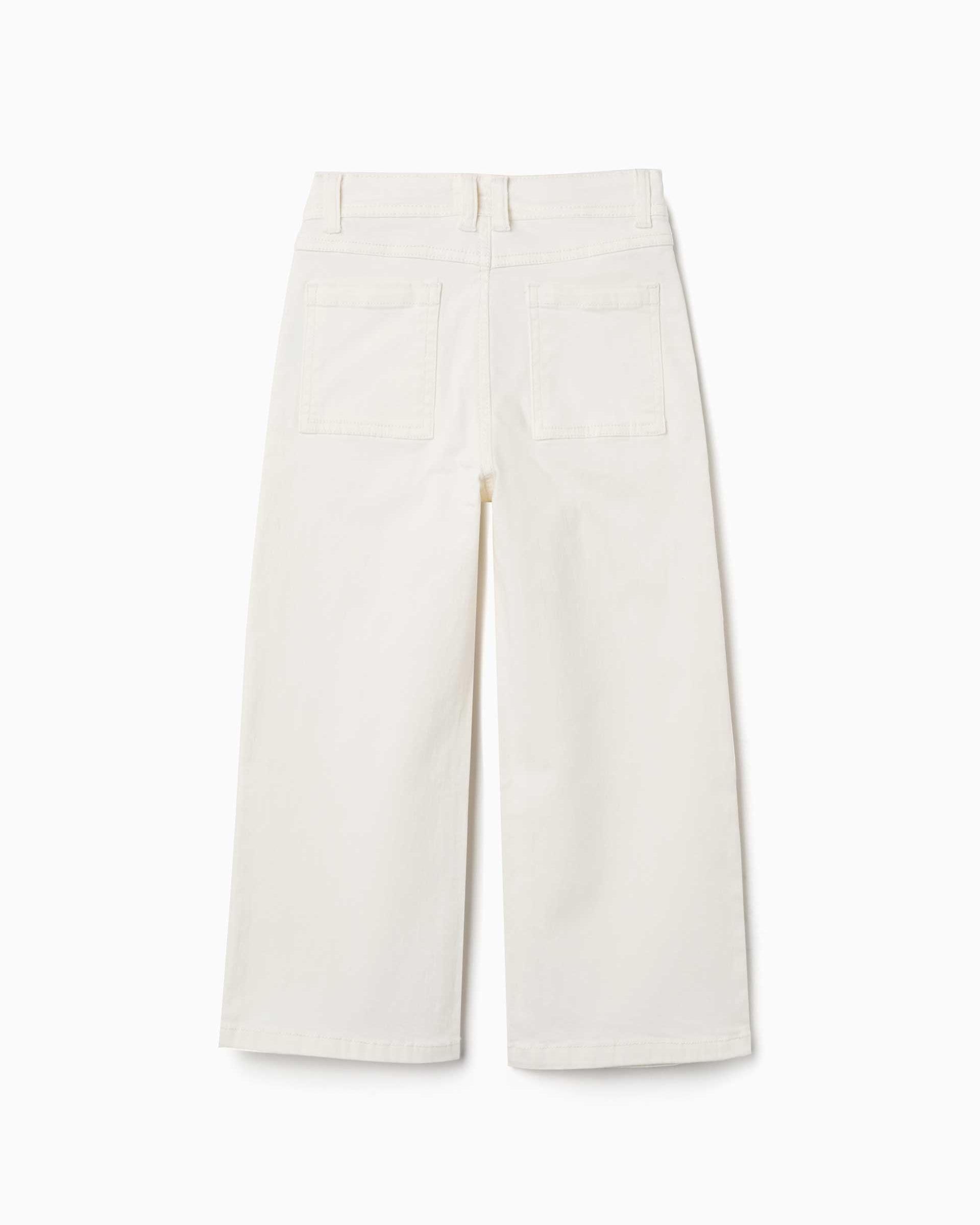 Pantálon de niña de sarga y de pierna ancha - Zippy - Blanco Blanco-3