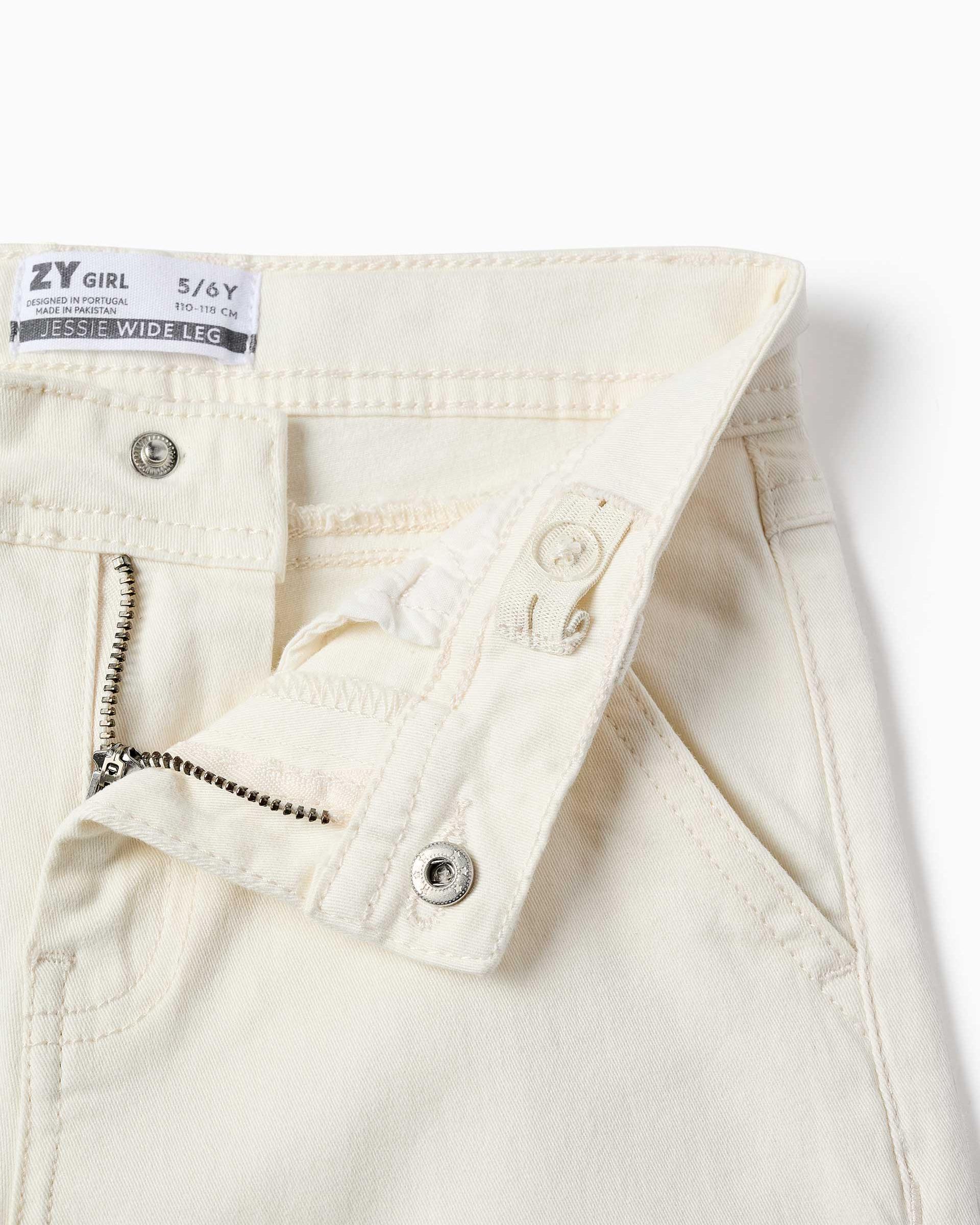 Pantálon de niña de sarga y de pierna ancha - Zippy - Blanco Blanco-2