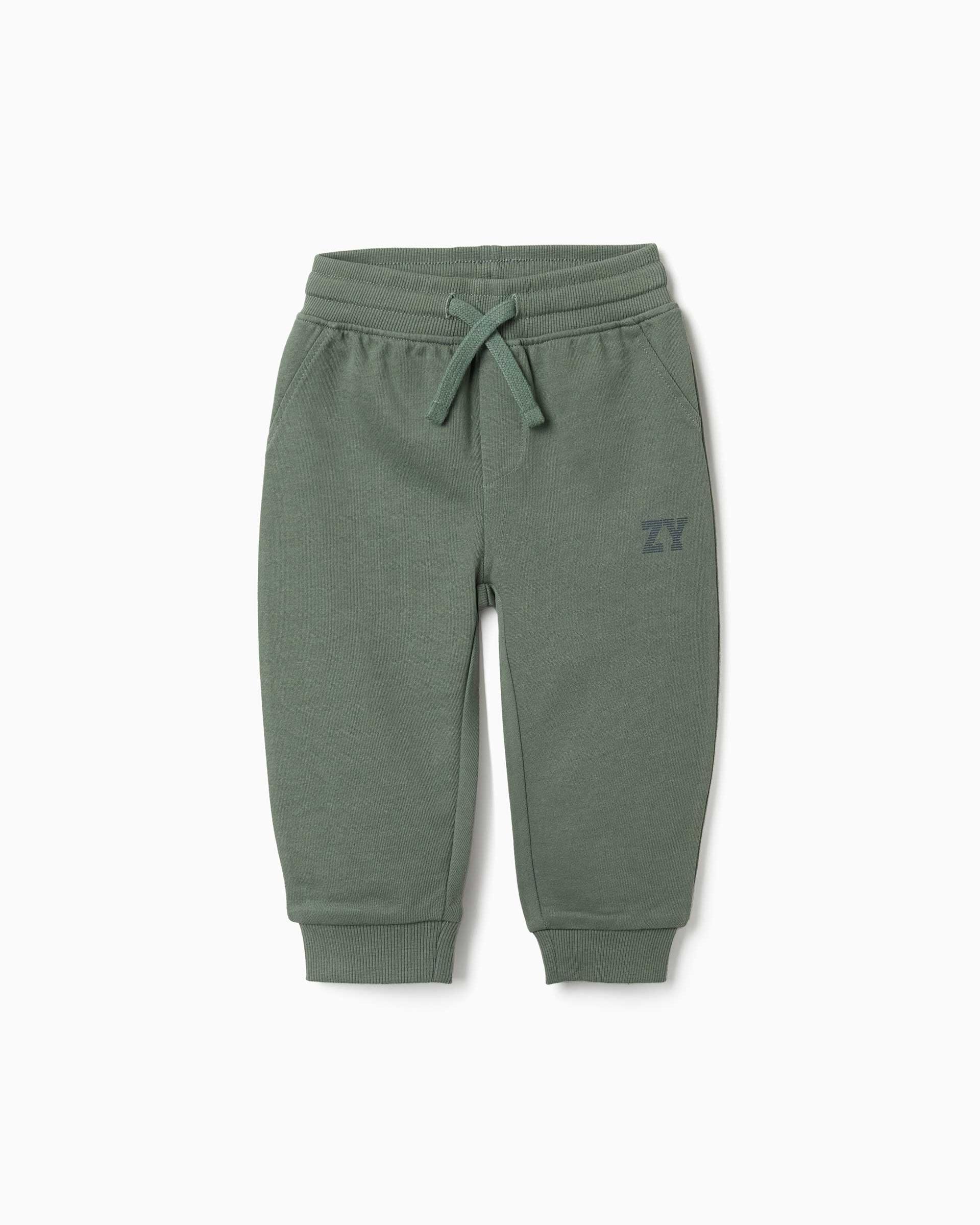 Pantalón deportivo de bebé niño de felpa y con cordón - Zippy - Verde oscuro Verde oscuro-1