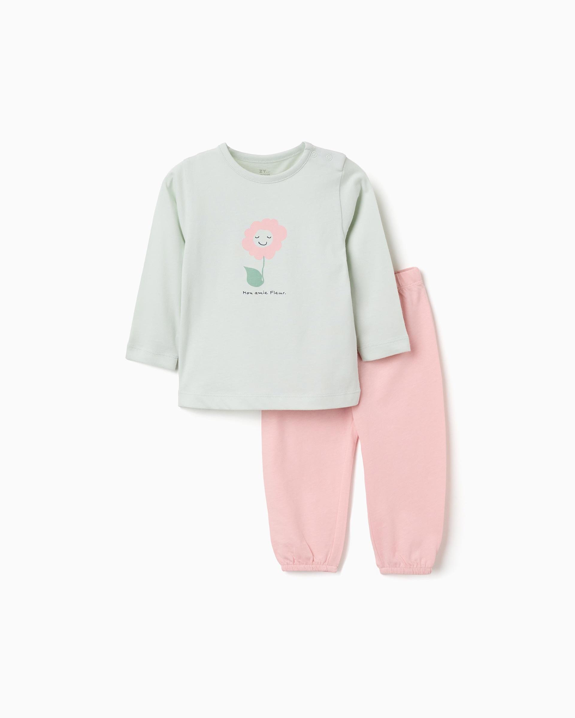 Imagen 0 de Pijama de bebé niña 100% algodón y con estampado floral Verde