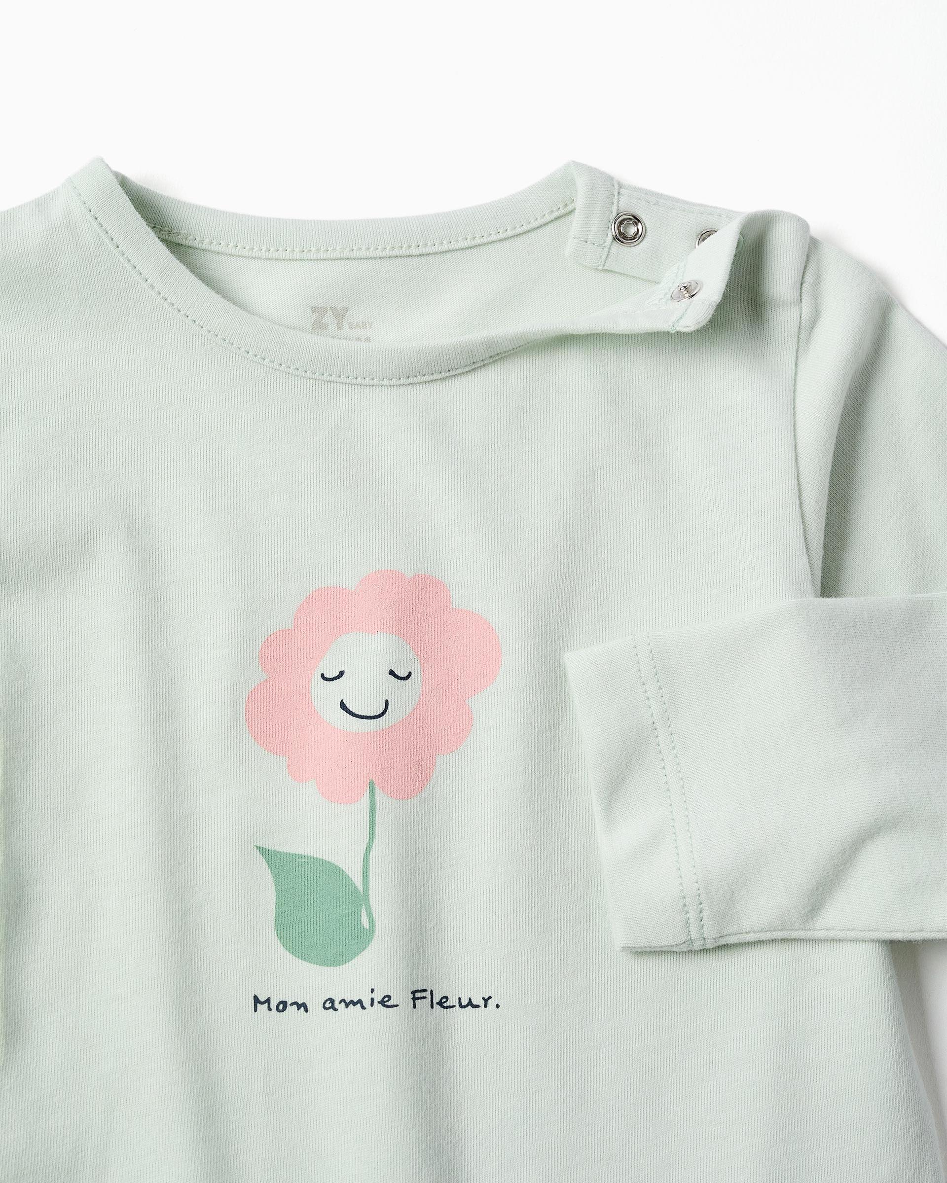 Pijama de bebé niña 100% algodón y con estampado floral - Zippy - Verde Verde-3