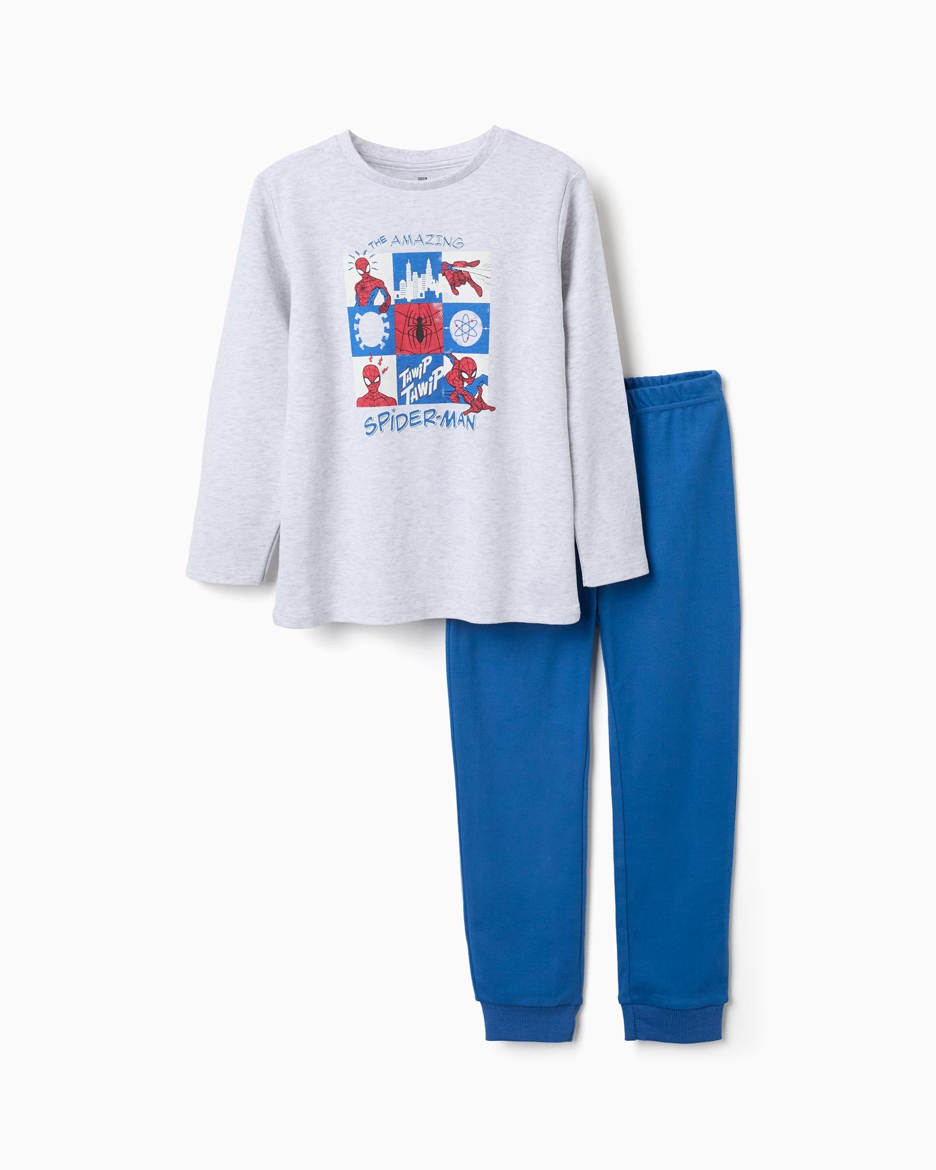 Imagen 0 de Pijama de niño 100% algodón y con estampado spider man que brilla en la oscuridad Gris claro