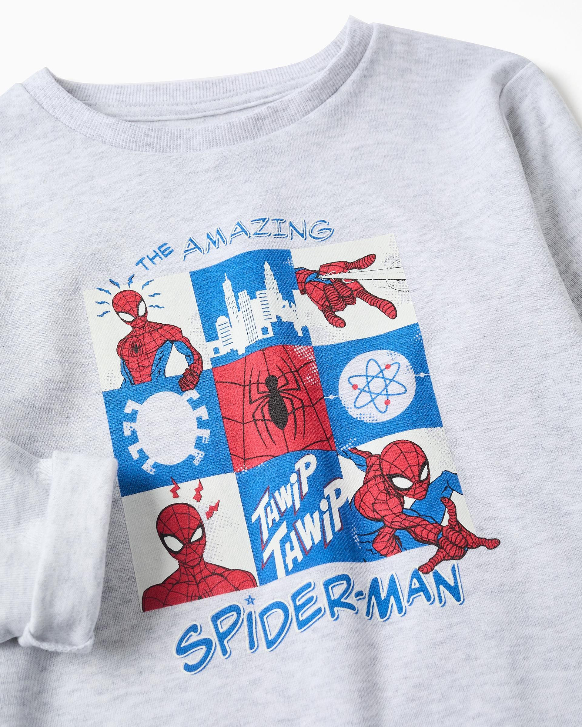 Pijama de niño 100% algodón y con estampado spider man que brilla en la oscuridad - Zippy - Gris claro Gris claro-2