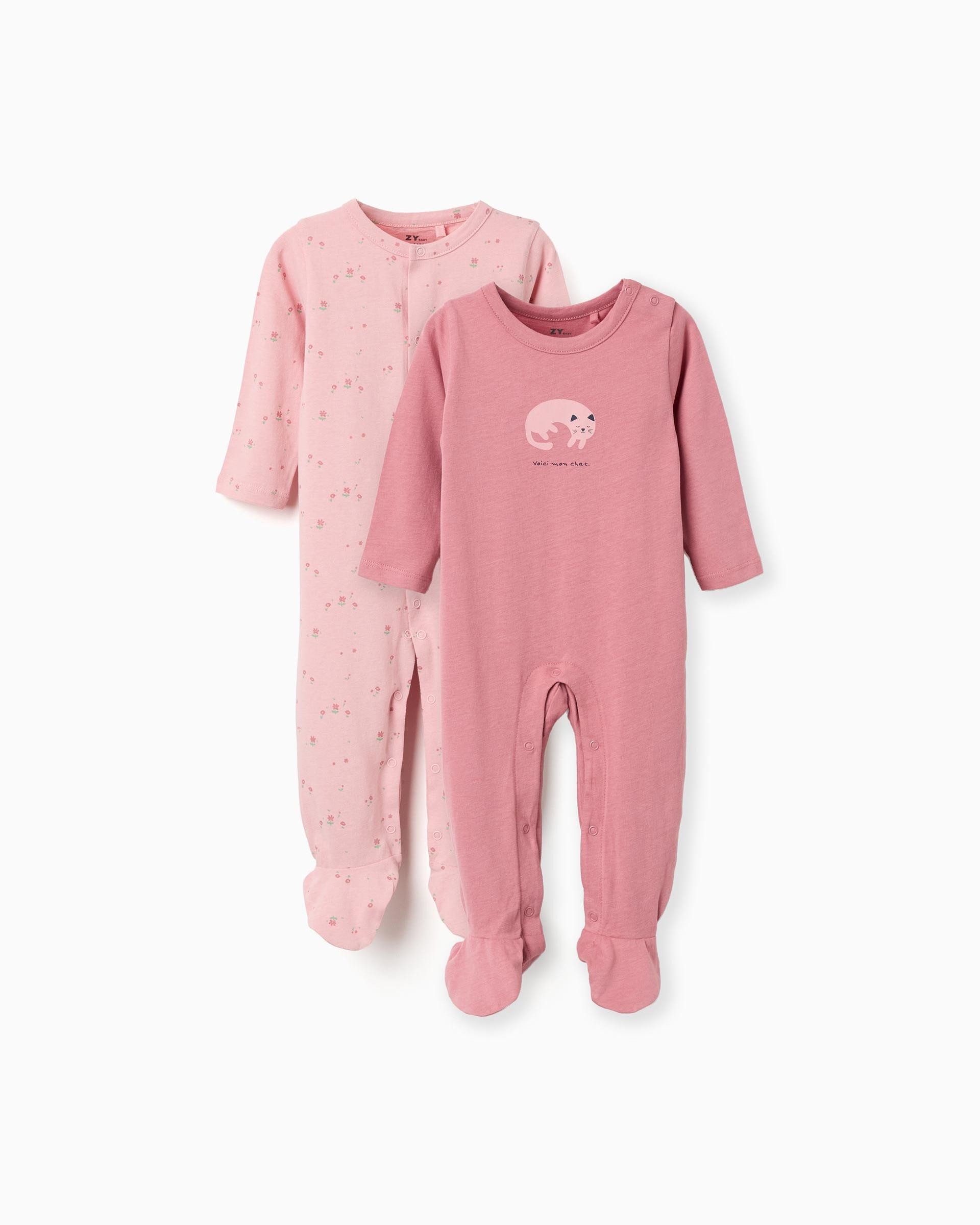 Imagen 0 de Pack de 2 pijamas peleles de bebé niña 100% algodón y con estampado Multicolor