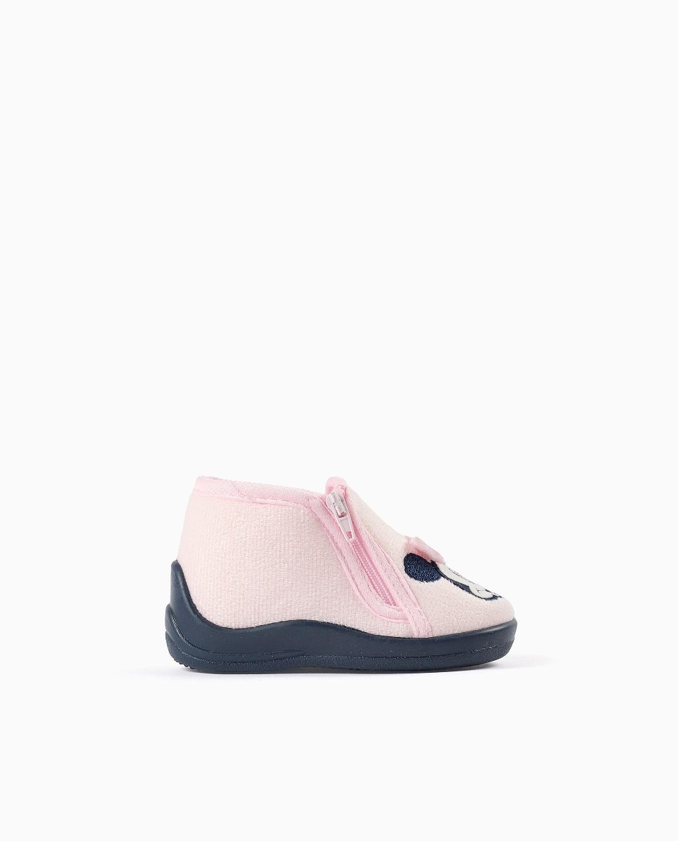 Imagen 0 de Zapatillas de casa cerradas de bebé niña con bordado minnie y suela antideslizante Rosa