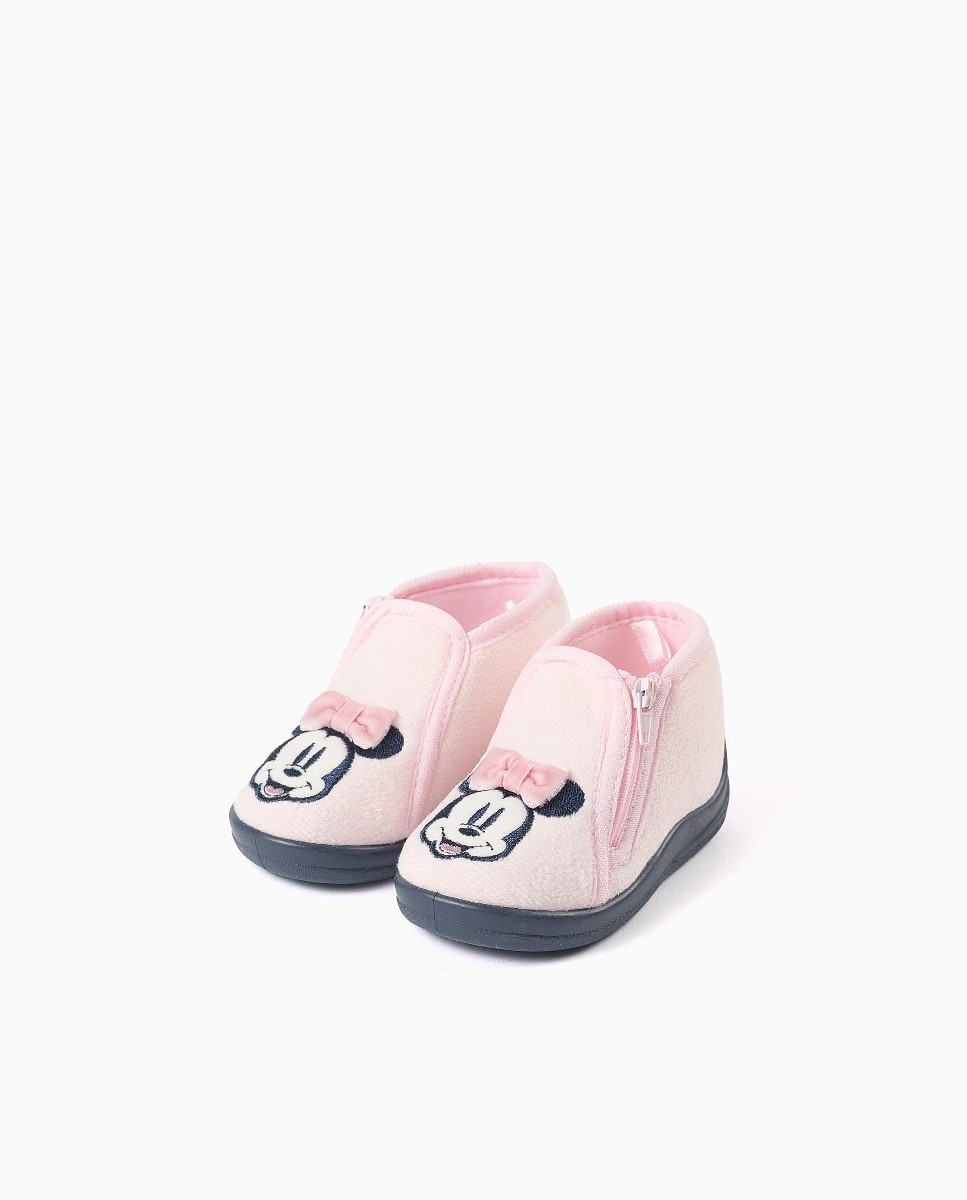 Zapatillas de casa cerradas de bebé niña con bordado minnie y suela antideslizante - Zippy - Rosa Rosa-2