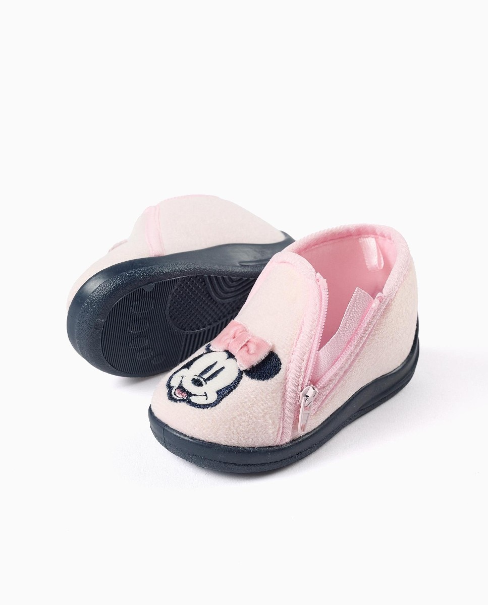 Zapatillas de casa cerradas de bebé niña con bordado minnie y suela antideslizante - Zippy - Rosa Rosa-3